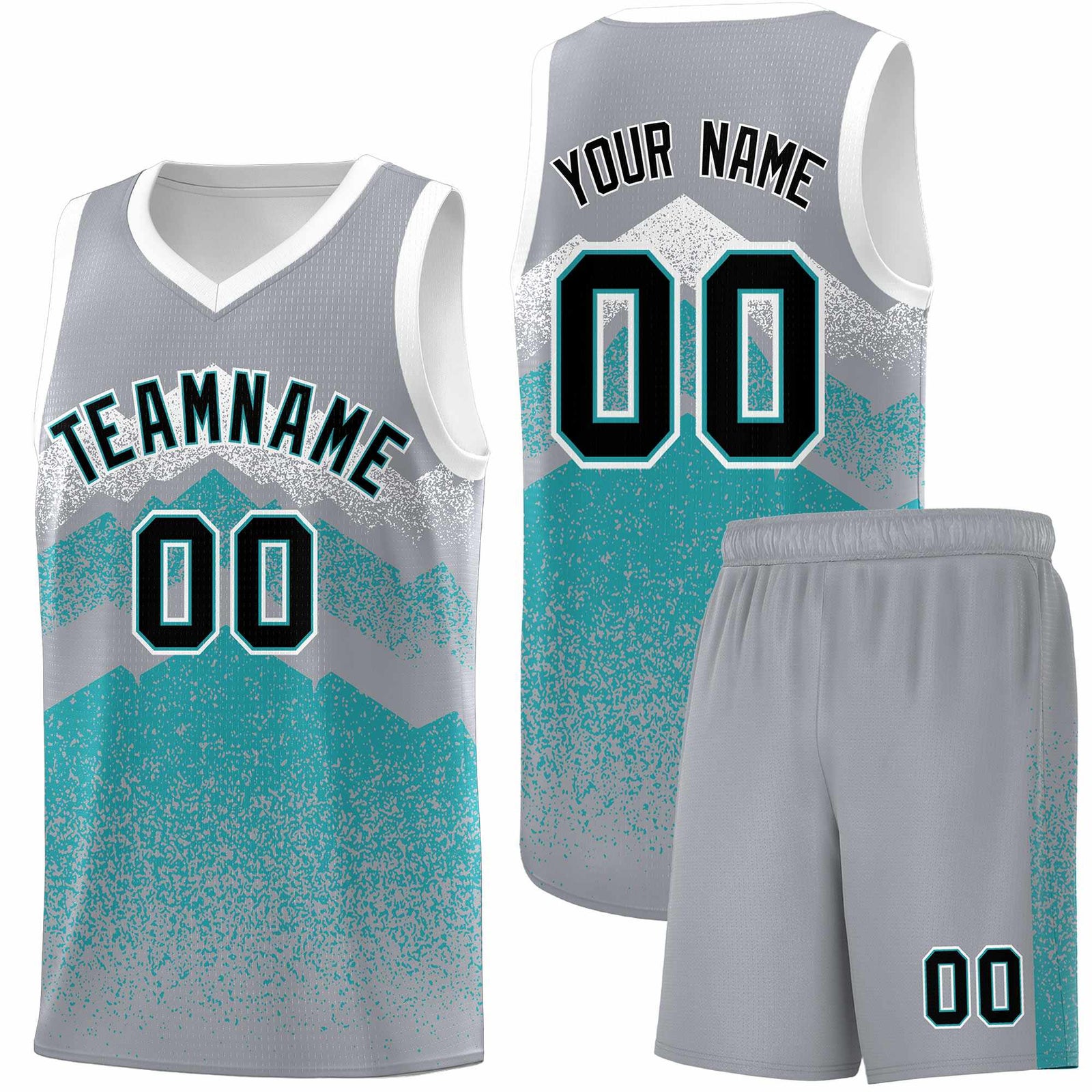 Personalized Youth Basketball Jerseys Silver Teal Gradient Mountain Design Uniforms