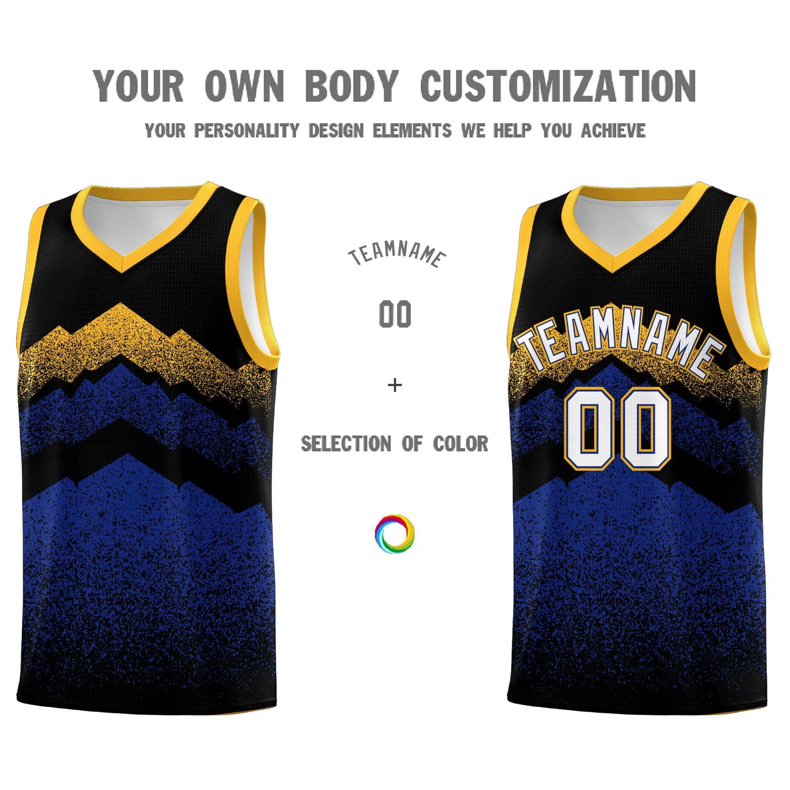 Personalized Youth Basketball Jerseys Black Royal Gradient Mountain Design Uniforms