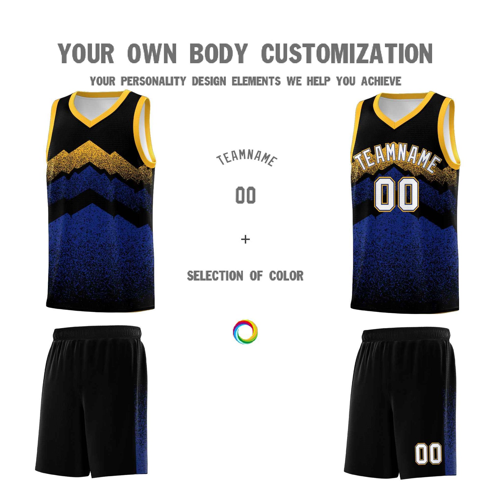 Personalized Youth Basketball Jerseys Black Royal Gradient Mountain Design Uniforms