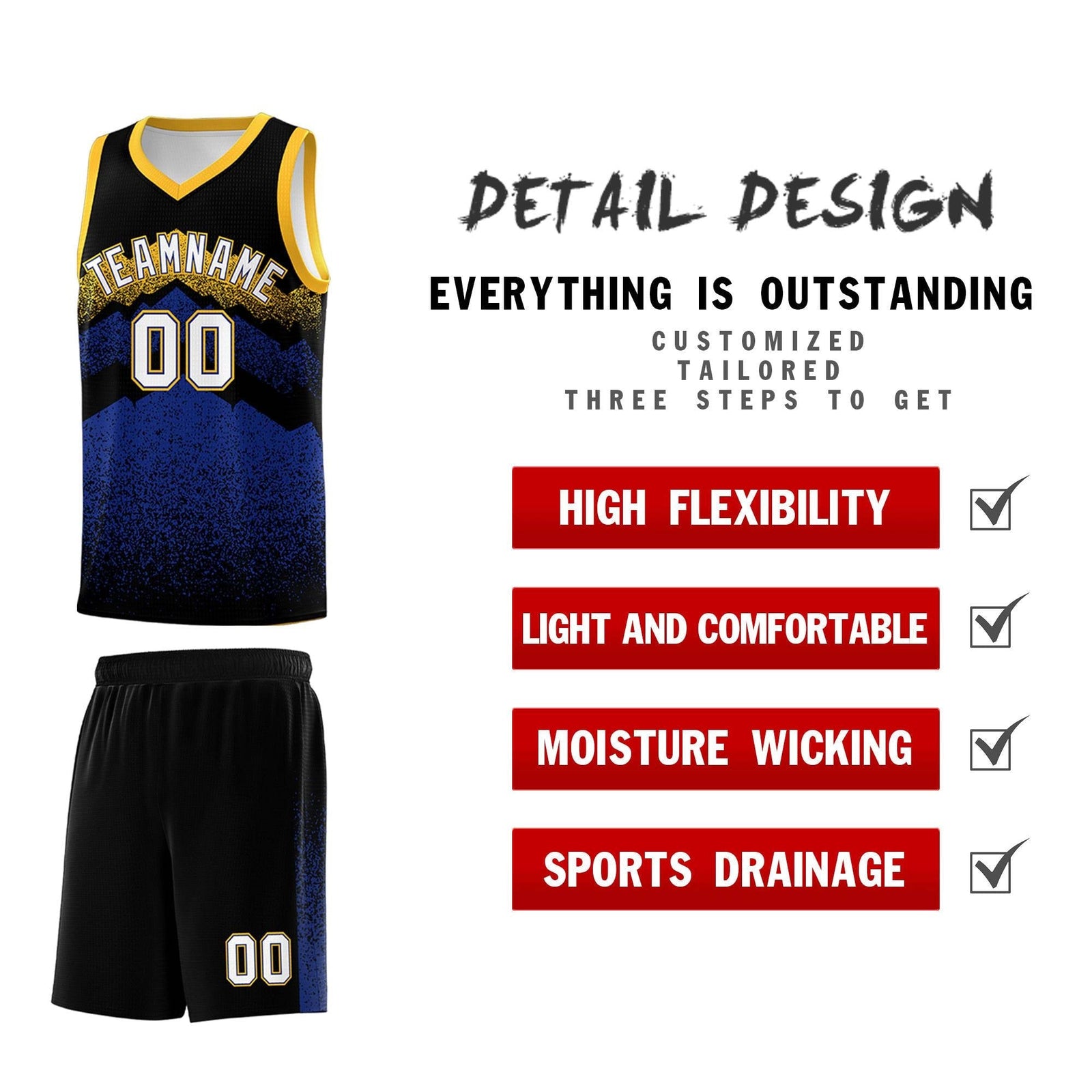Personalized Youth Basketball Jerseys Black Royal Gradient Mountain Design Uniforms