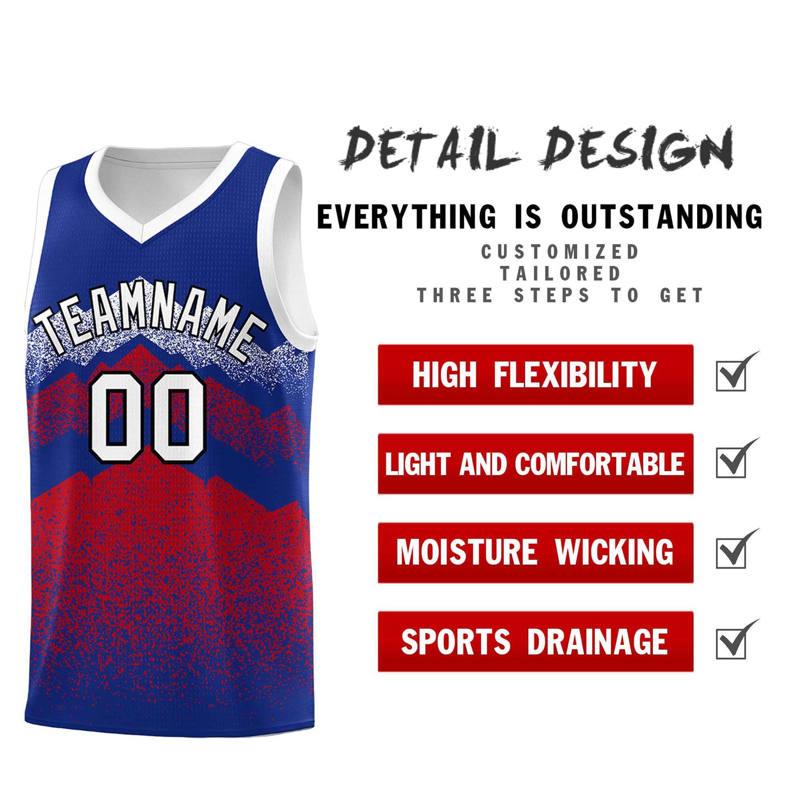Personalized Youth Basketball Jerseys Royal Red Gradient Mountain Design Uniforms