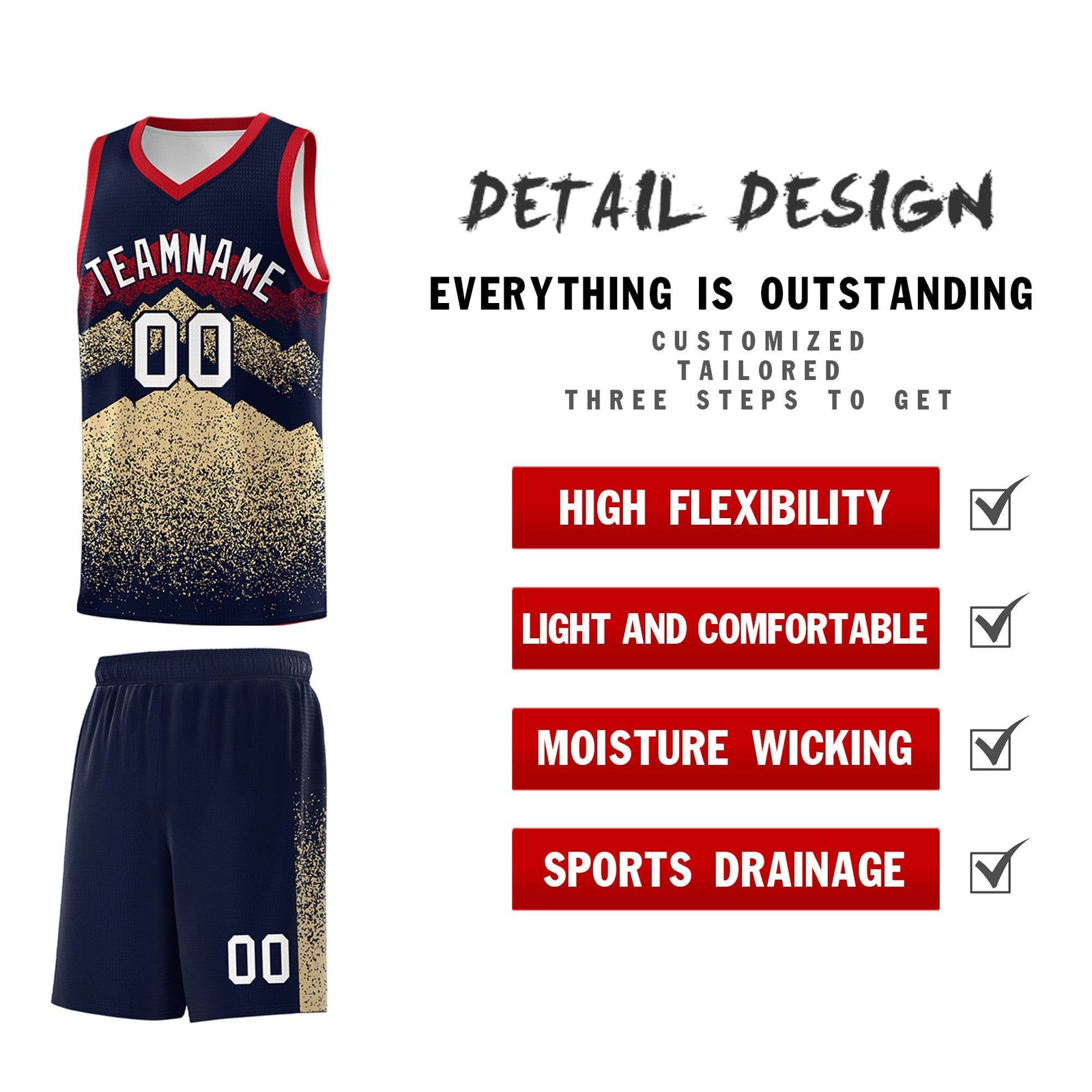 Personalized Youth Basketball Jerseys Navy Khaki Gradient Mountain Design Uniforms
