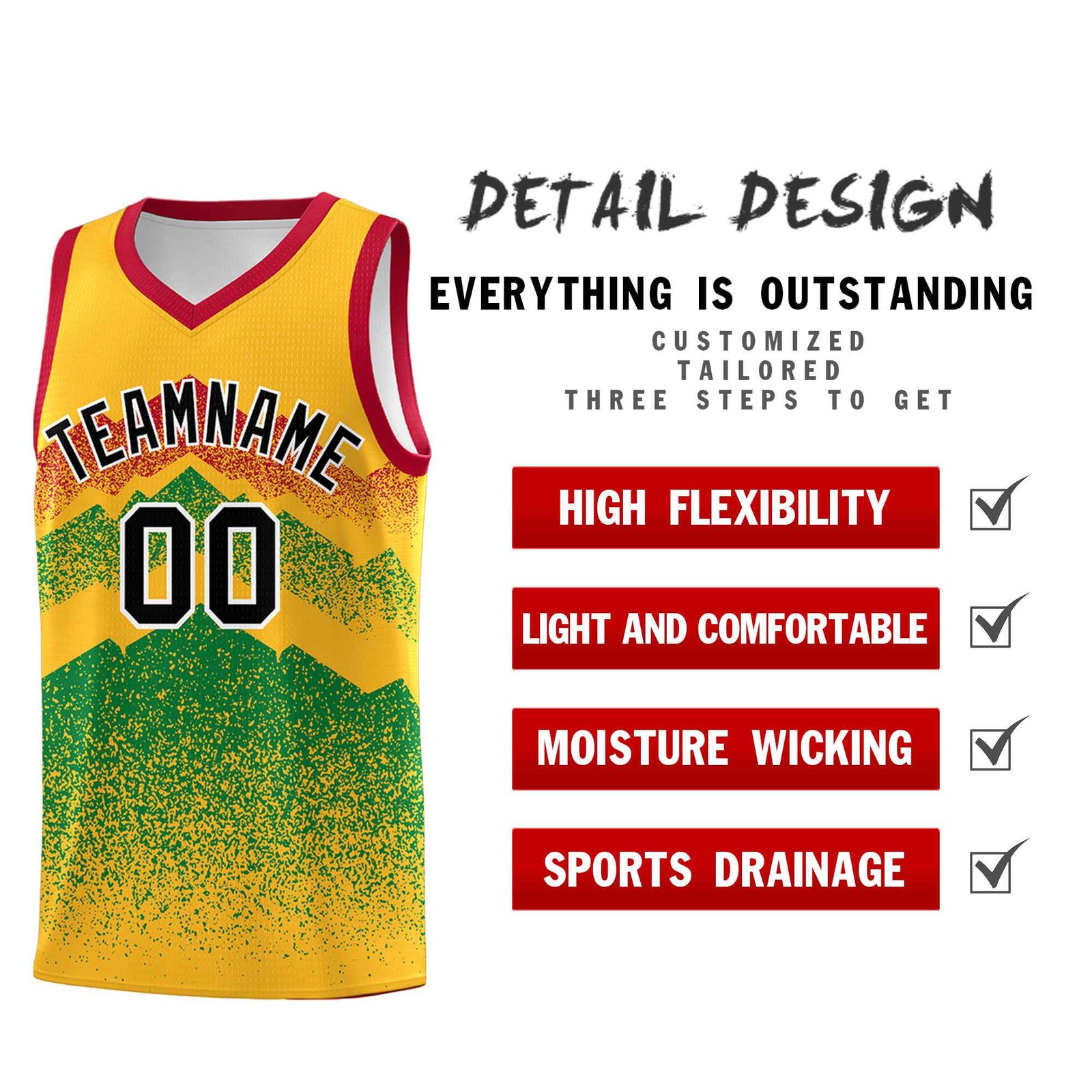 Personalized Youth Basketball Jerseys Gold Kelly Green Gradient Mountain Design Uniforms
