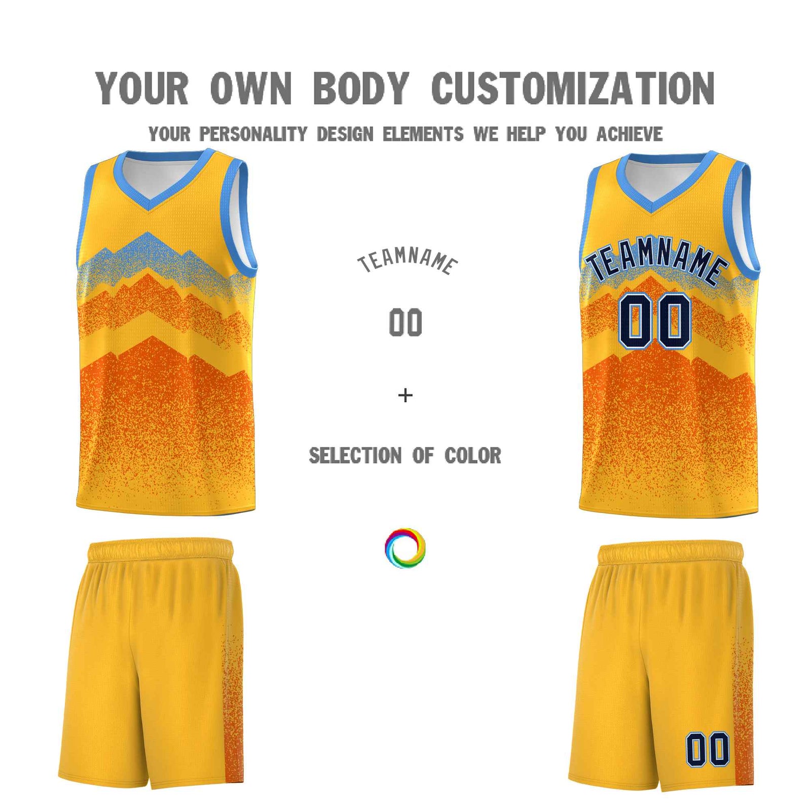 Custom Youth Basketball Jerseys Gold Orange Gradient Mountain Design Uniforms