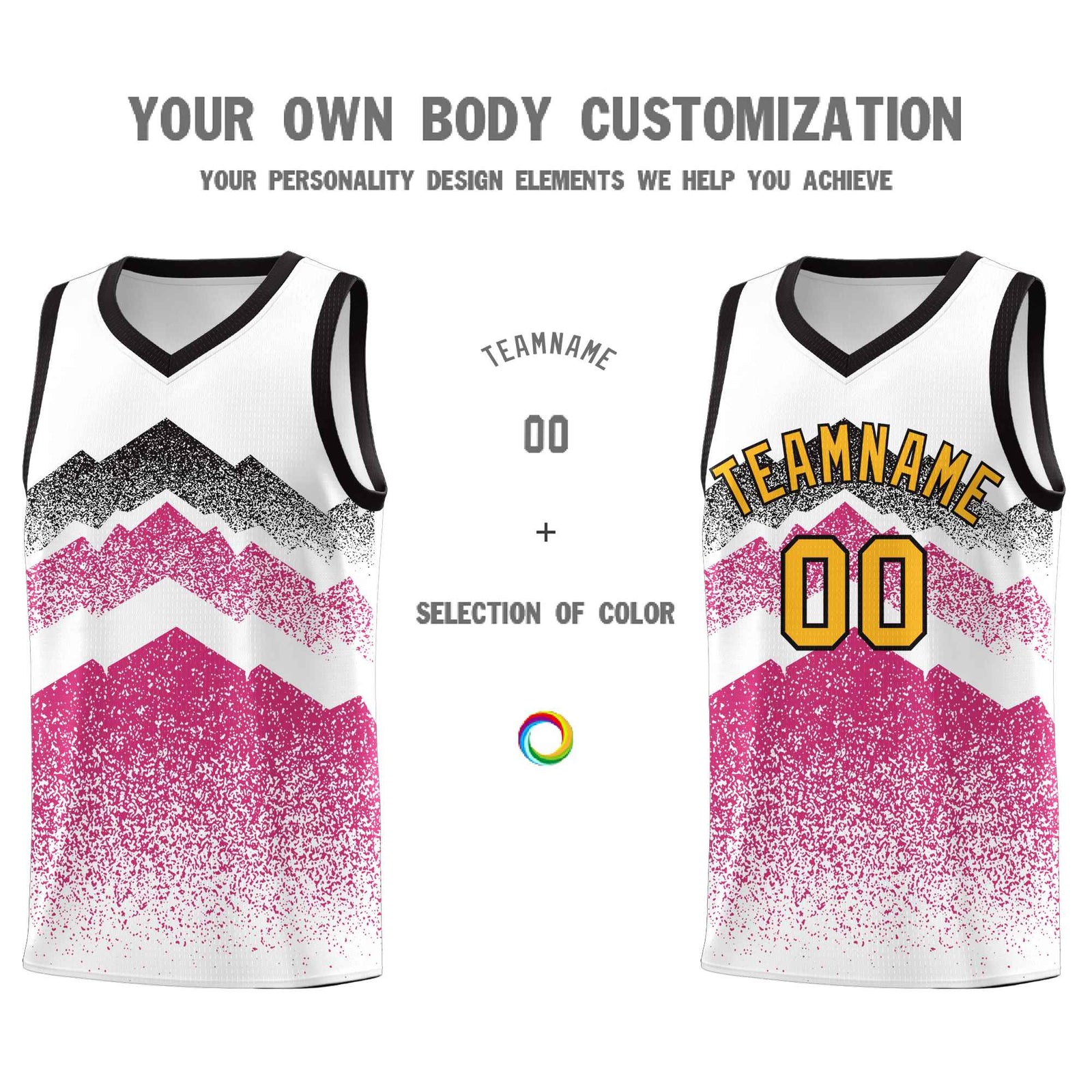 Personalized Youth Basketball Jerseys White Rose Red Gradient Mountain Design Uniforms