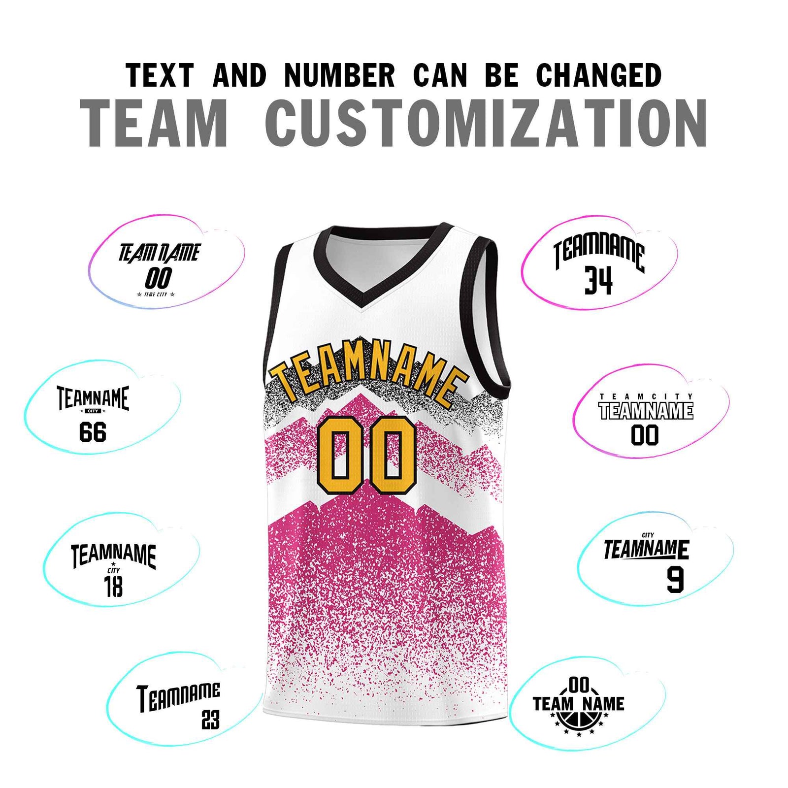 Personalized Youth Basketball Jerseys White Rose Red Gradient Mountain Design Uniforms