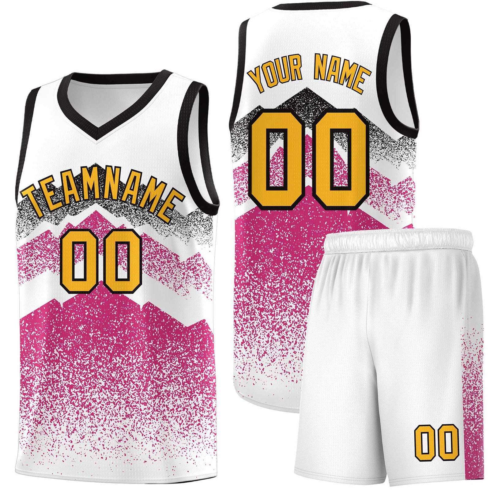 Personalized Youth Basketball Jerseys White Rose Red Gradient Mountain Design Uniforms
