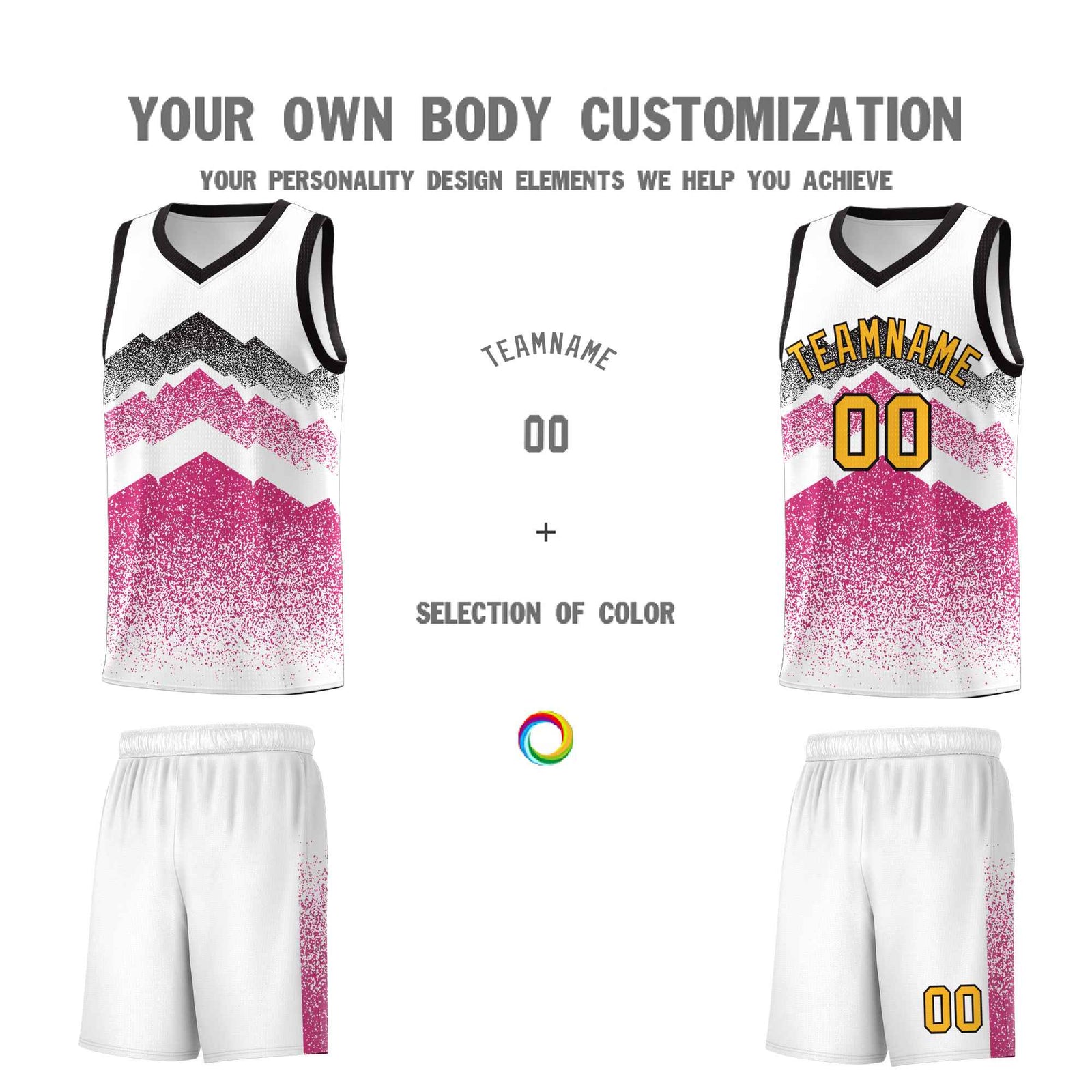 Personalized Youth Basketball Jerseys White Rose Red Gradient Mountain Design Uniforms