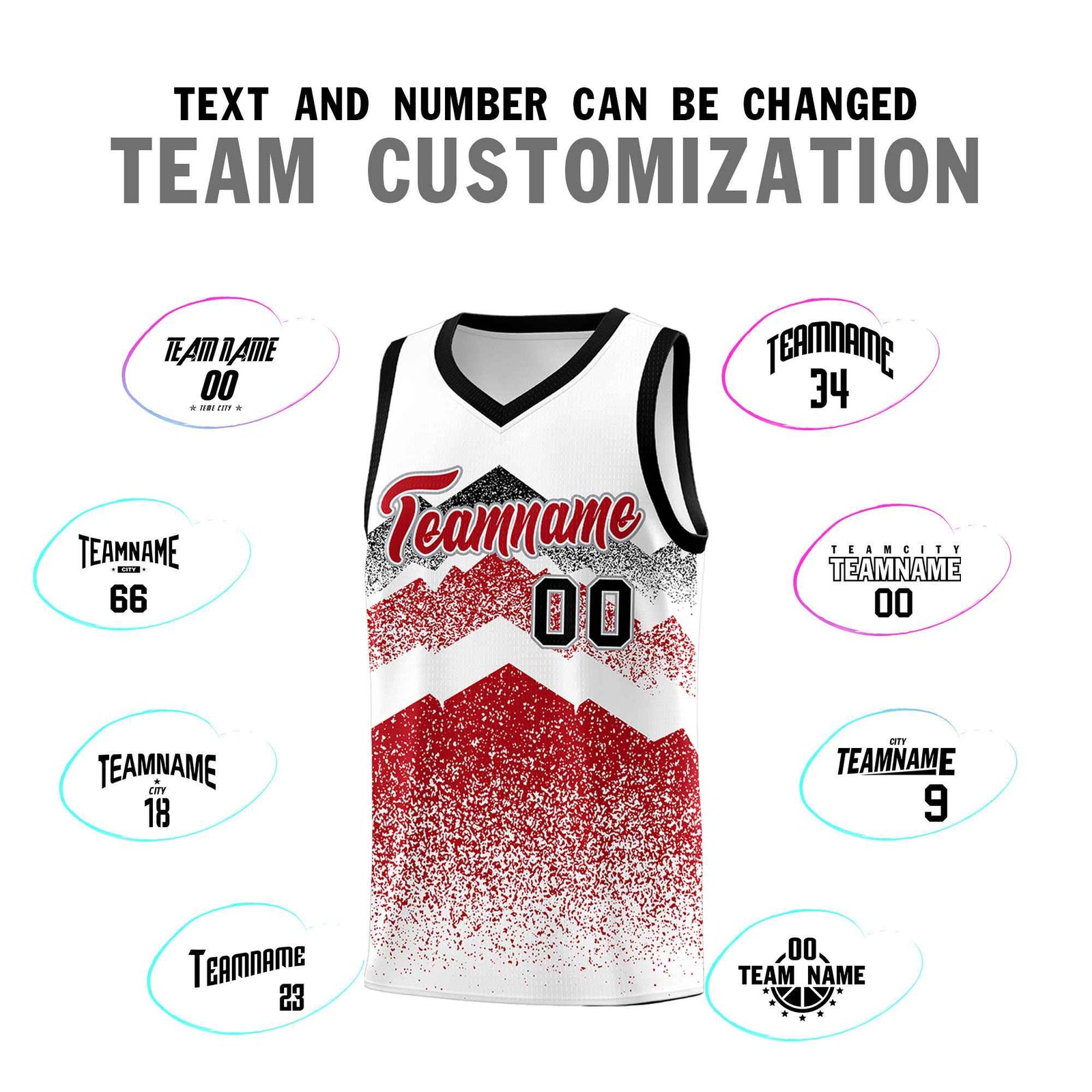 Personalized Youth Basketball Jerseys White Red Gradient Mountain Design Uniforms