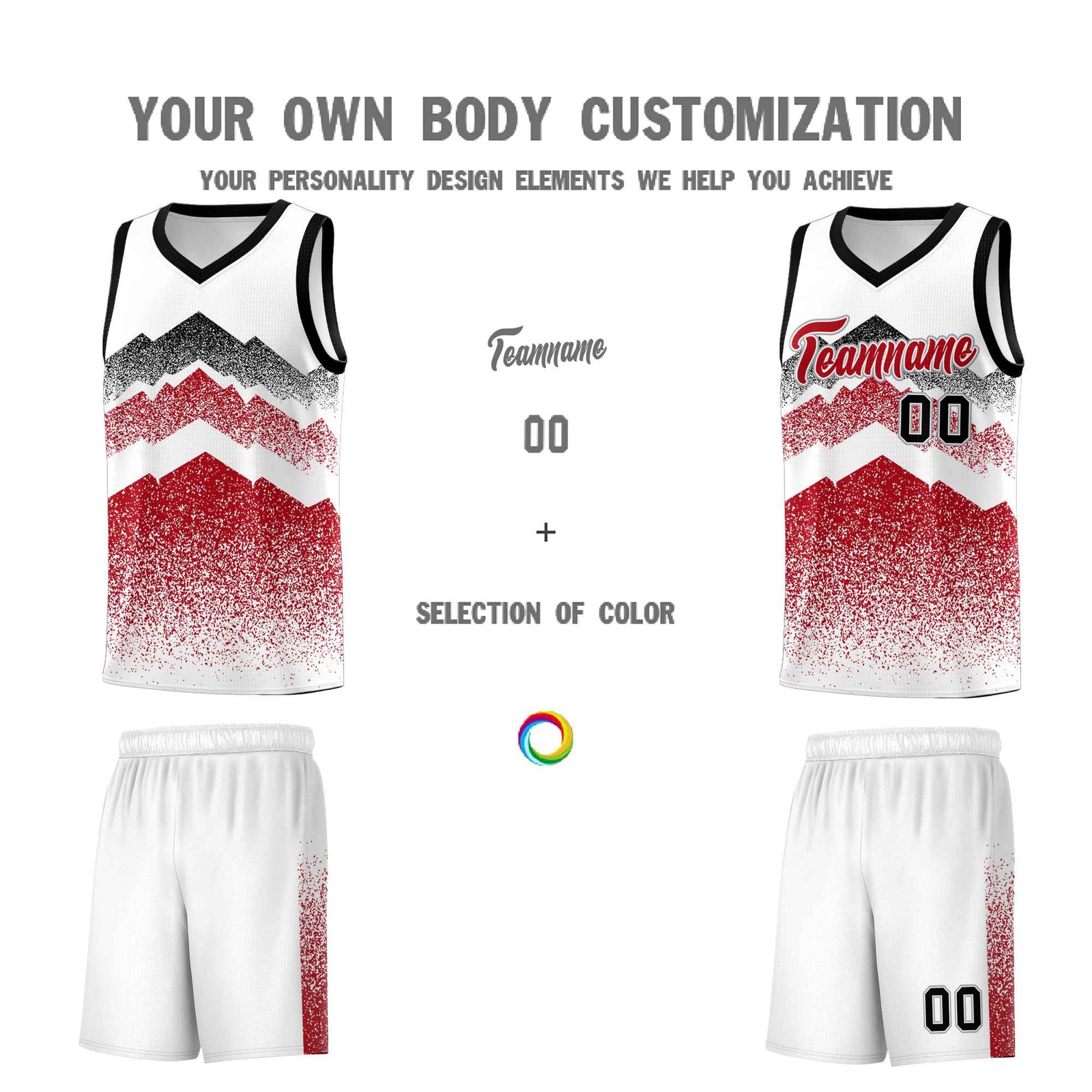 Personalized Youth Basketball Jerseys White Red Gradient Mountain Design Uniforms