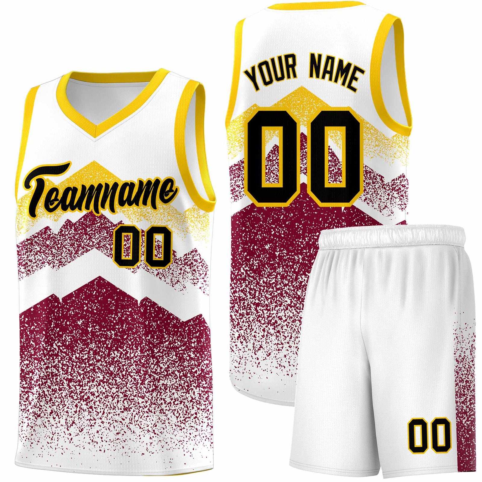 Personalized Youth Basketball Jerseys White Crimson Gradient Mountain Design Uniforms