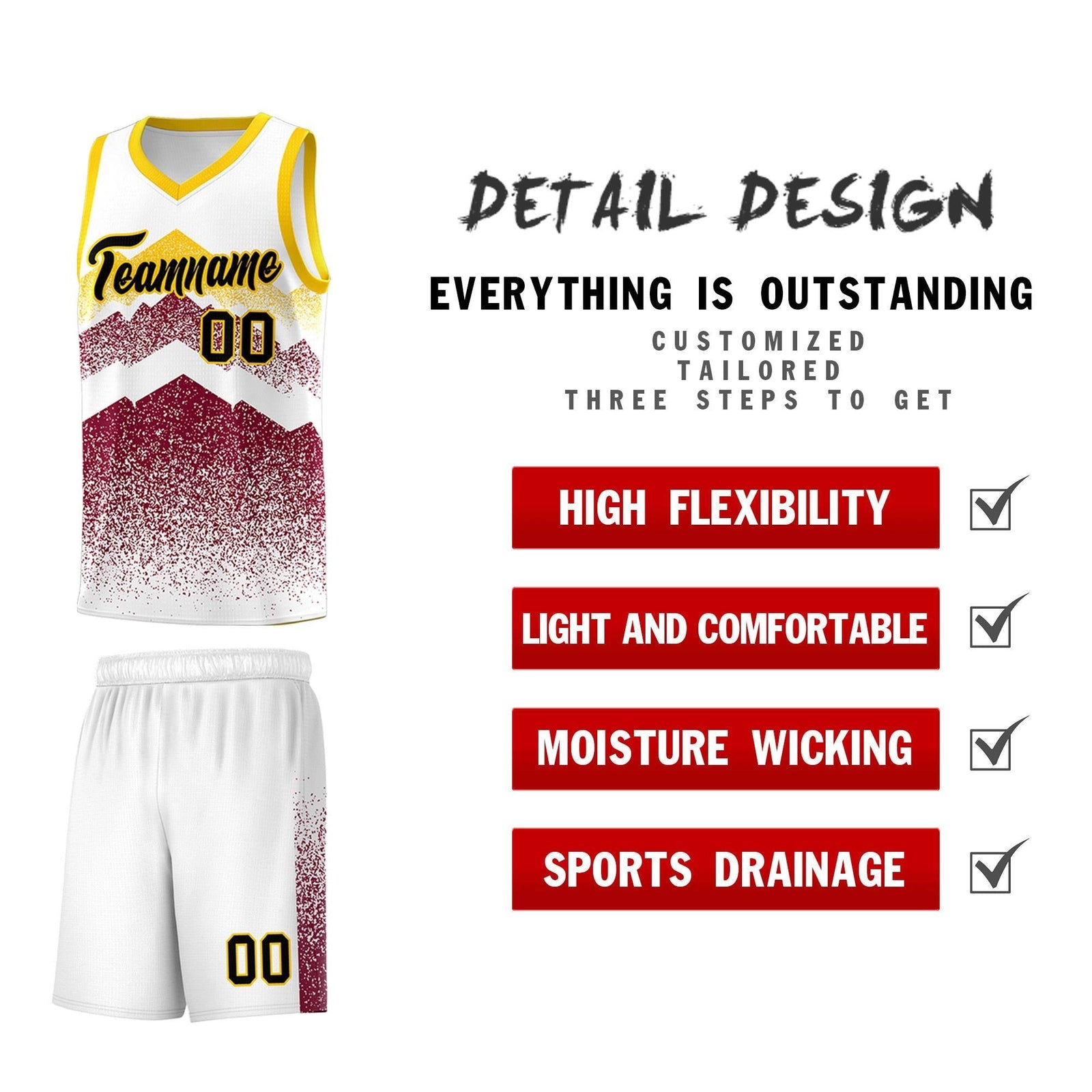 Personalized Youth Basketball Jerseys White Crimson Gradient Mountain Design Uniforms