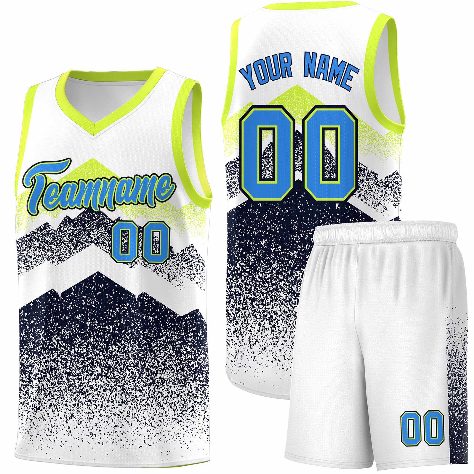 Personalized Youth Basketball Jerseys White Navy Gradient Mountain Design Uniforms