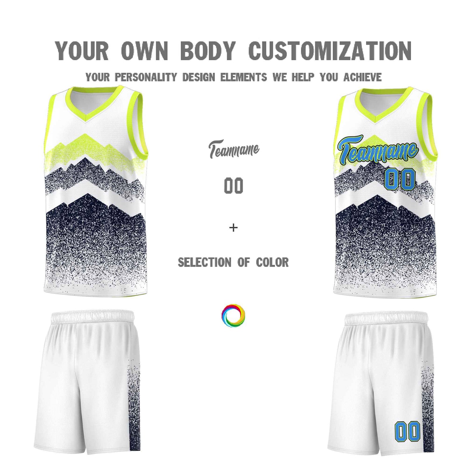 Personalized Youth Basketball Jerseys White Navy Gradient Mountain Design Uniforms