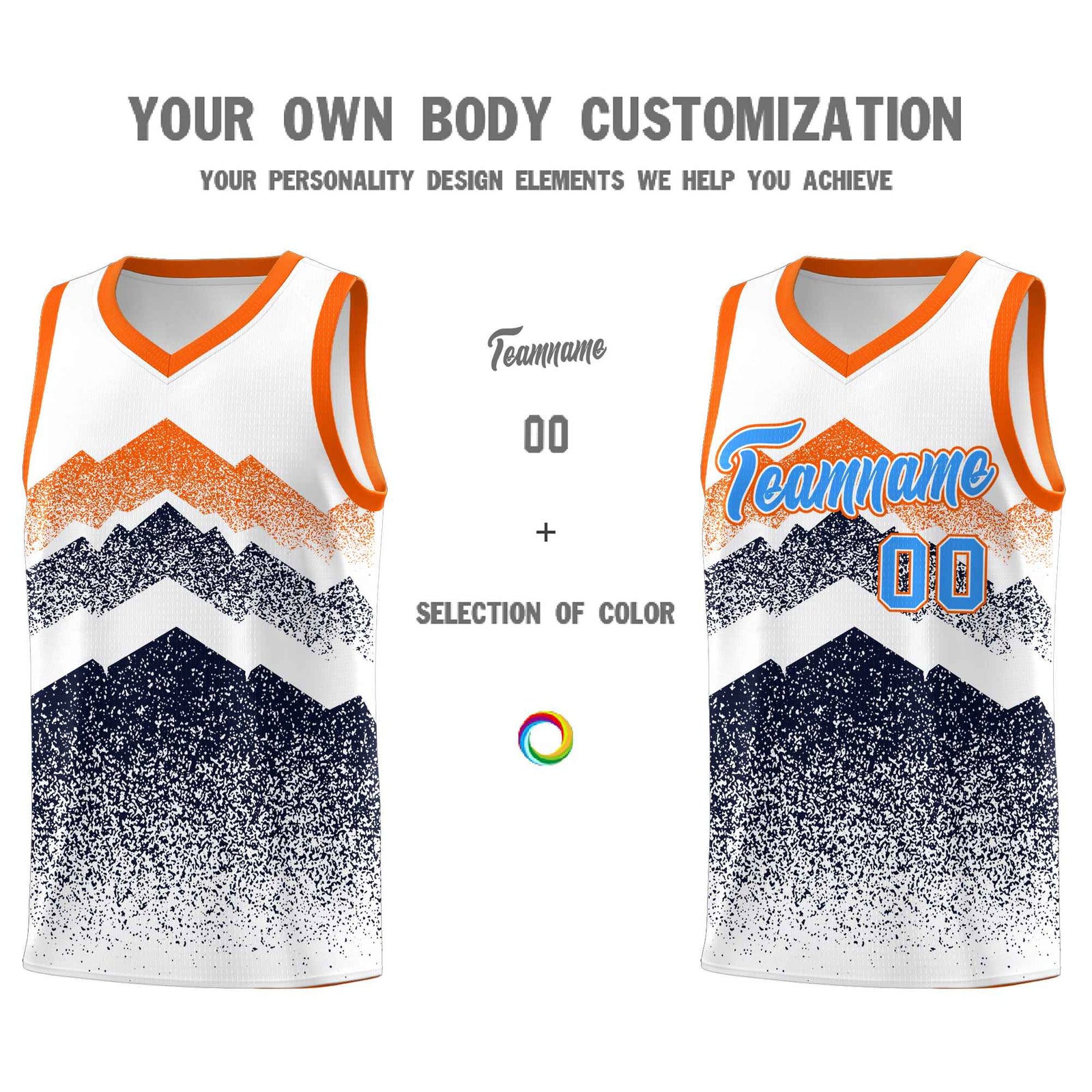 Personalized Youth Basketball Jerseys White Navy Gradient Mountain Design Uniforms