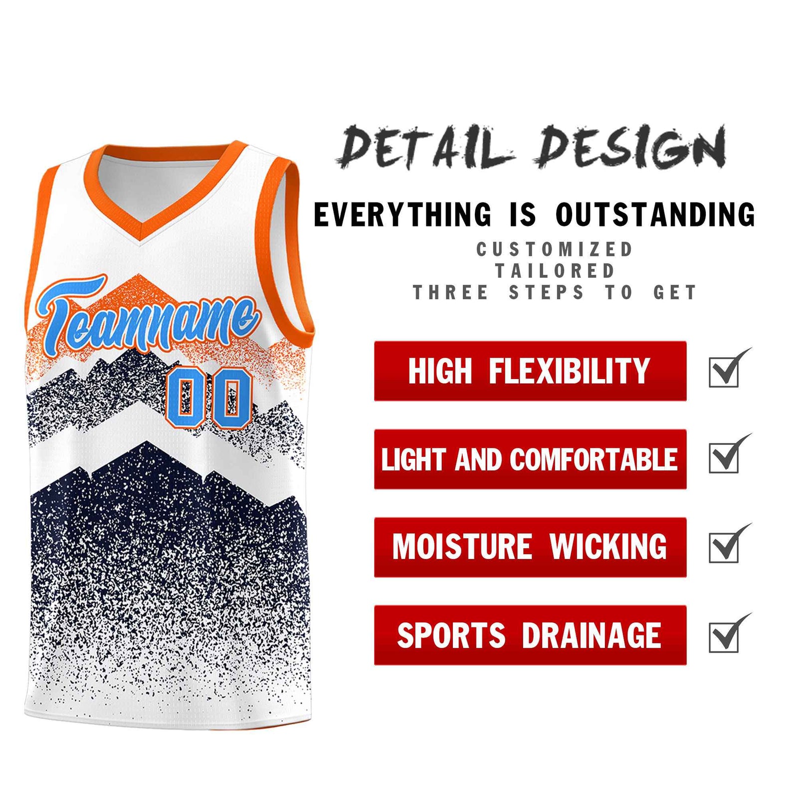 Personalized Youth Basketball Jerseys White Navy Gradient Mountain Design Uniforms