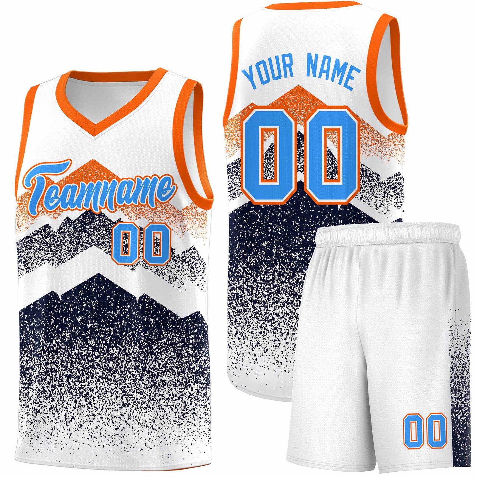 Personalized Youth Basketball Jerseys White Navy Gradient Mountain Design Uniforms
