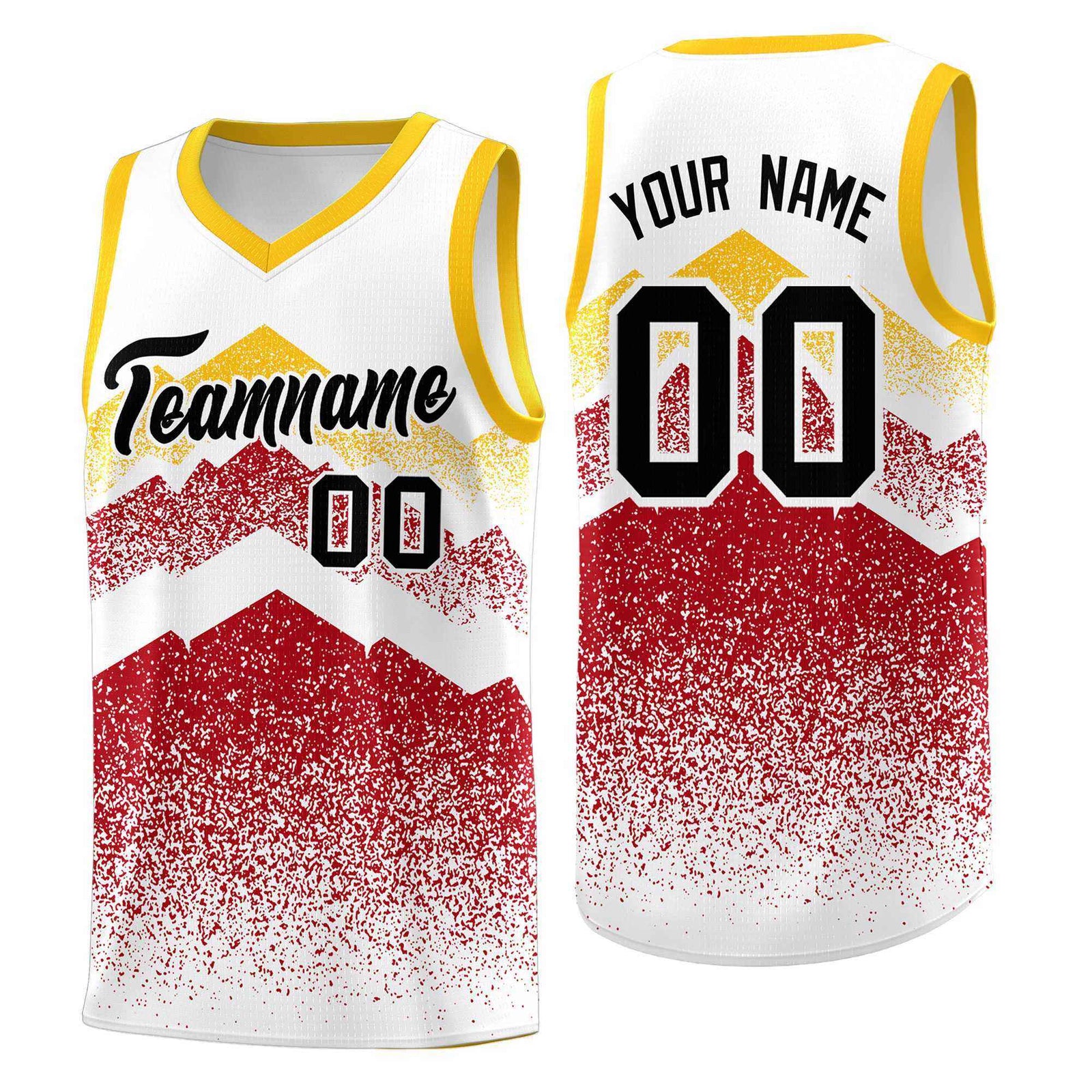 Custom Youth Basketball Jerseys White Red Gradient Mountain Design Uniforms