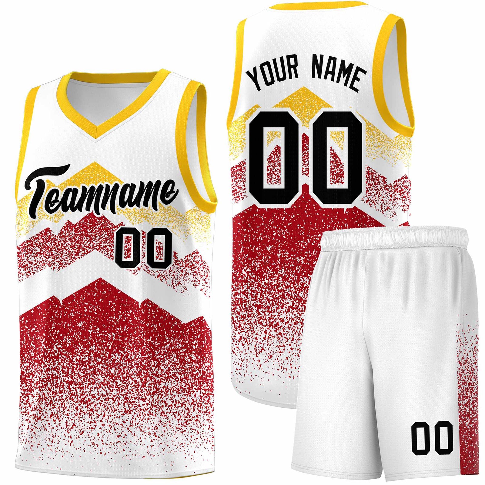 Custom Youth Basketball Jerseys White Red Gradient Mountain Design Uniforms