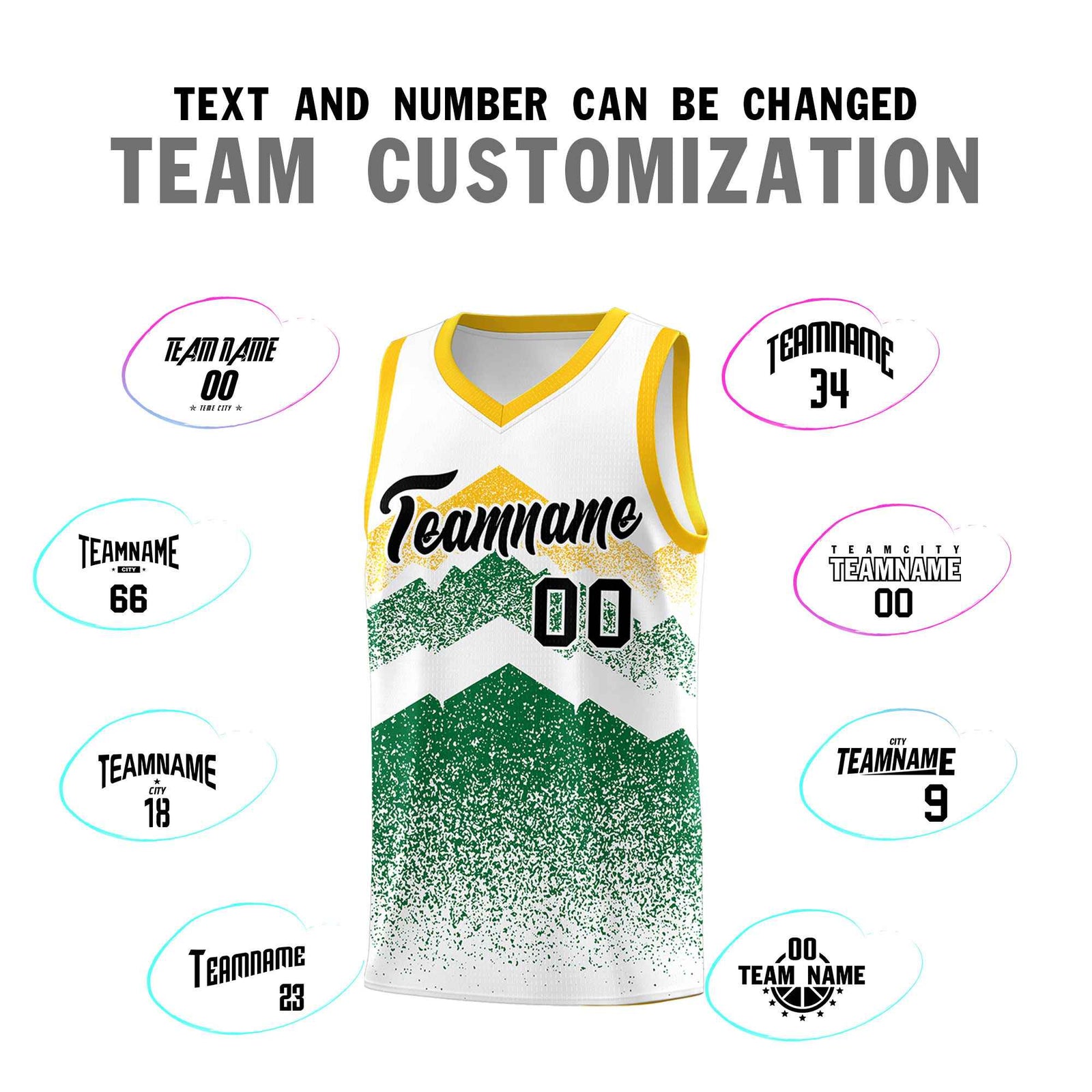 Personalized Youth Basketball Jerseys White Kelly Green Gradient Mountain Design Uniforms