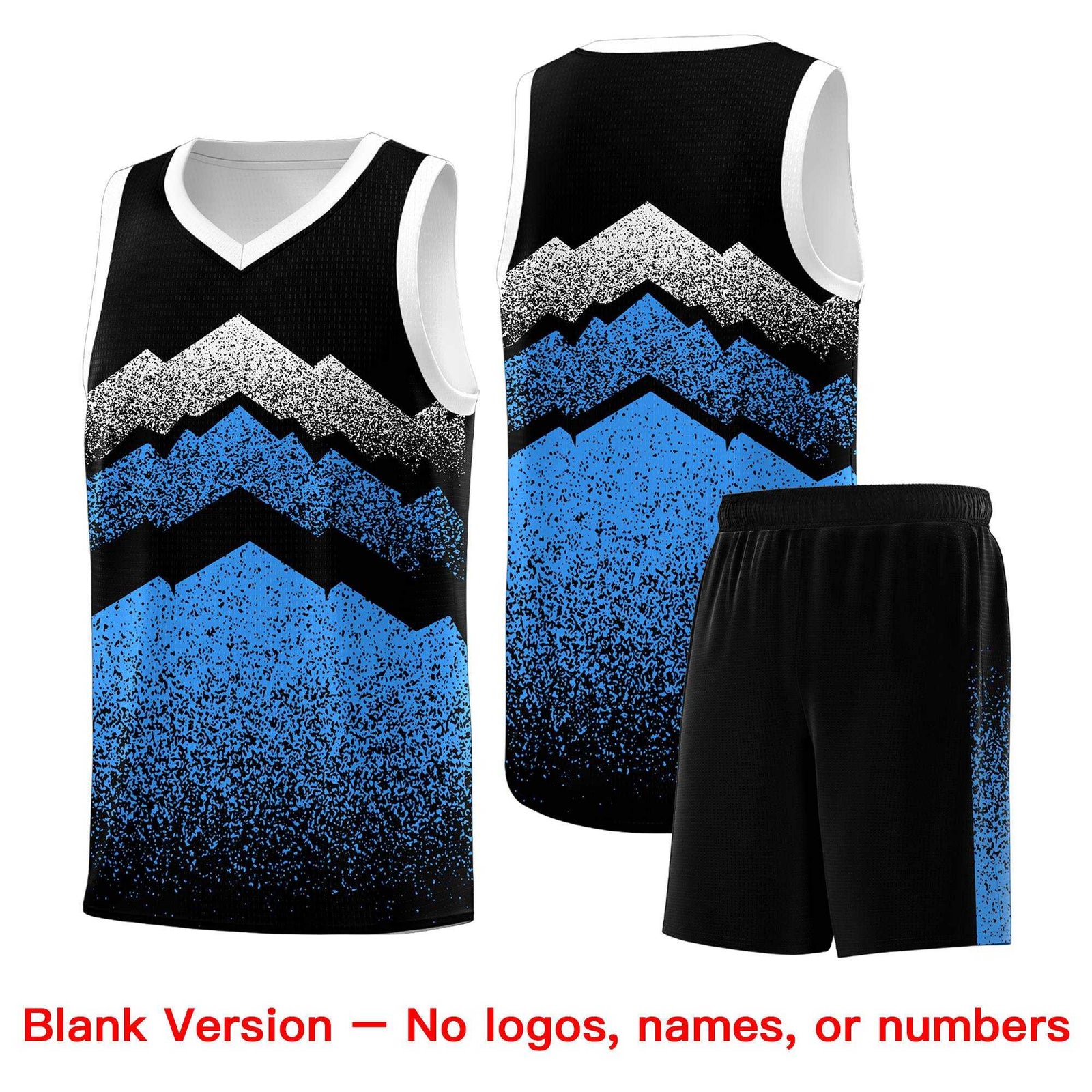 Personalized Youth Basketball Jerseys Black Powder Blue Gradient Mountain Design Uniforms