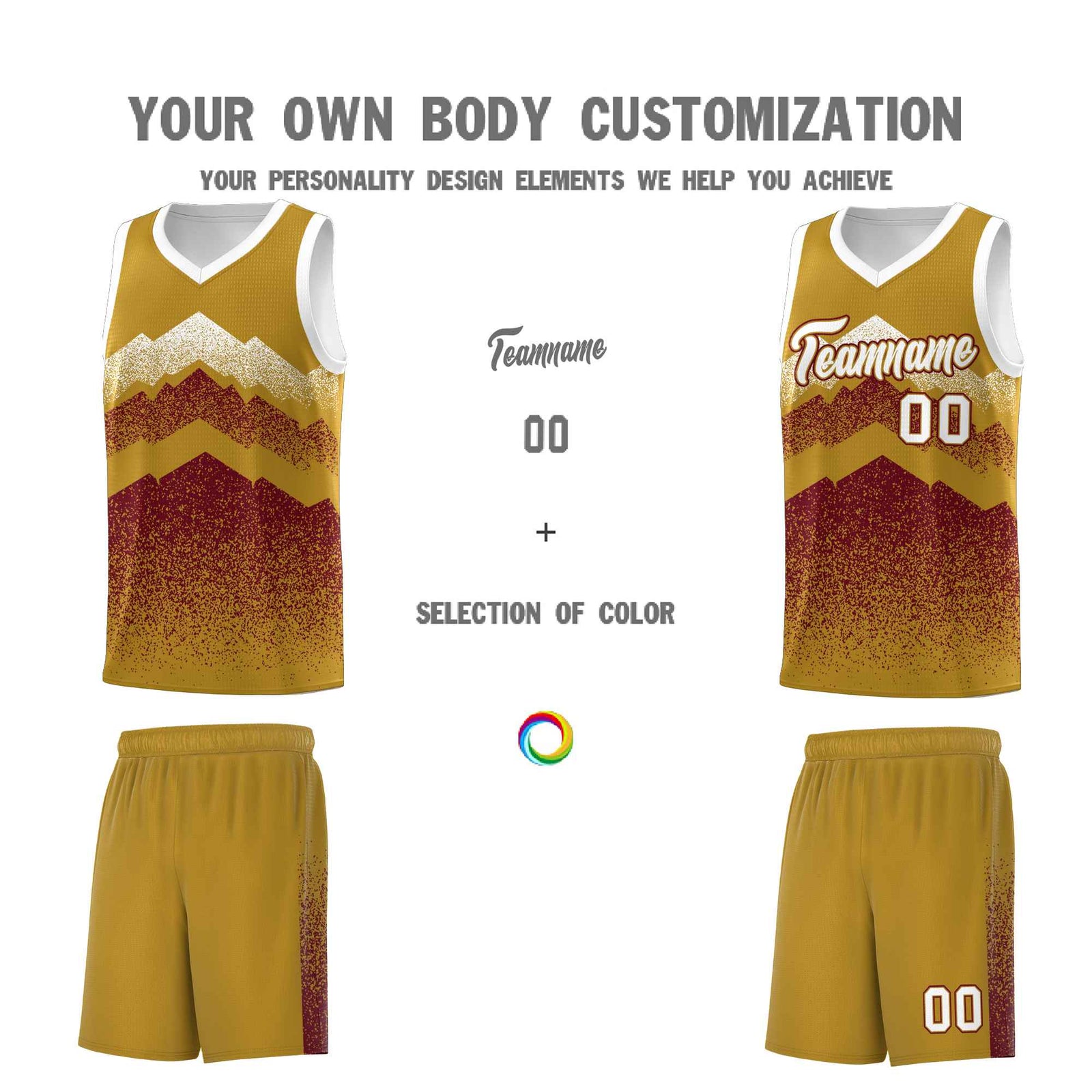 Custom Youth Basketball Jerseys Old Gold Crimson Gradient Mountain Design Uniforms