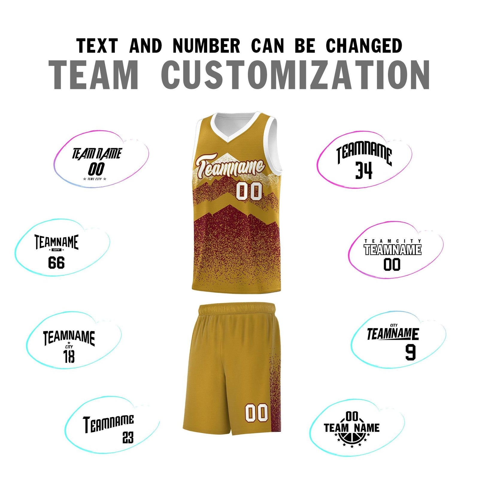 Custom Youth Basketball Jerseys Old Gold Crimson Gradient Mountain Design Uniforms