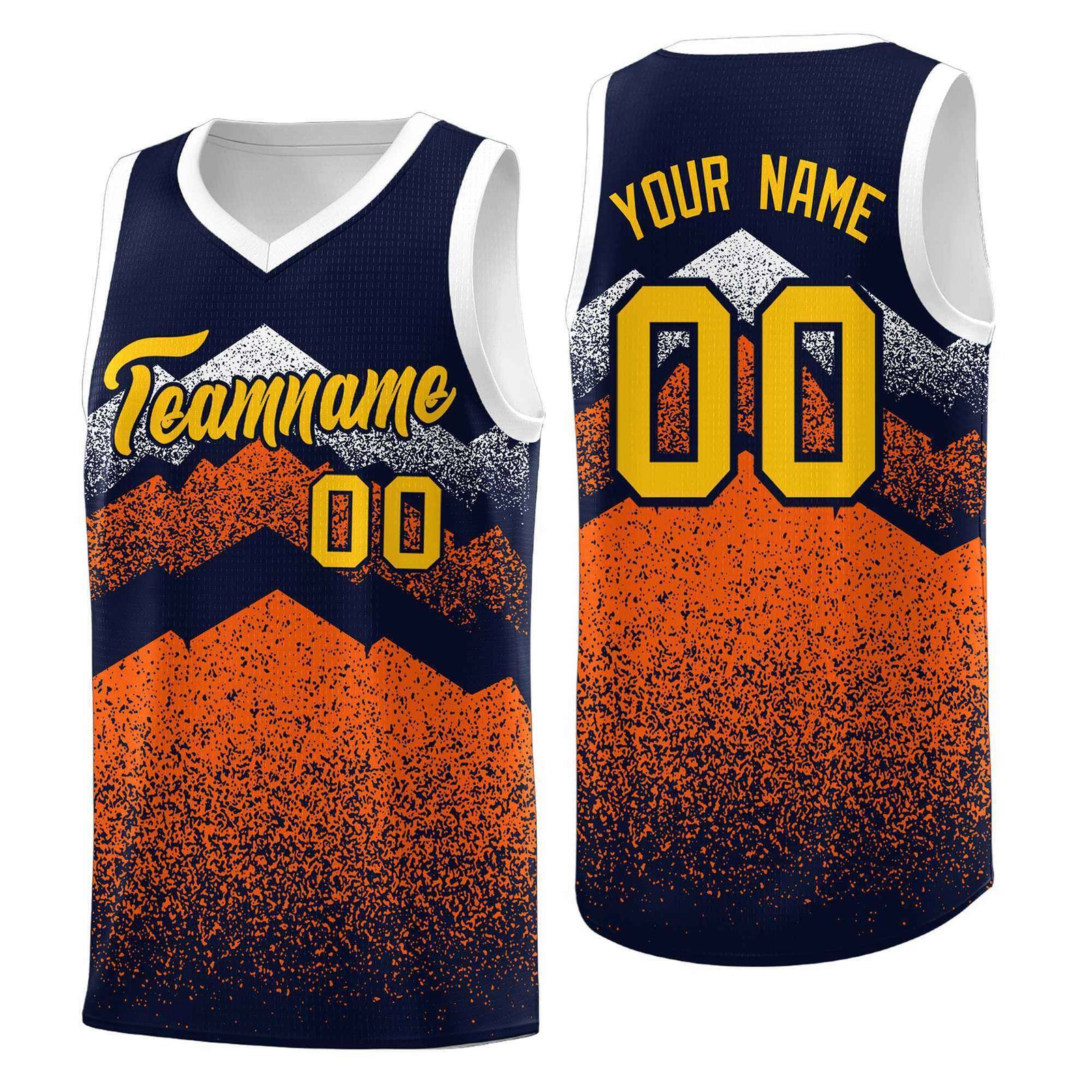 Personalized Youth Basketball Jerseys Navy Orange Gradient Mountain Design Uniforms