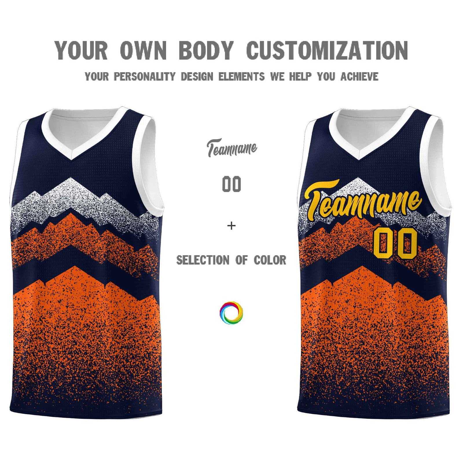 Personalized Youth Basketball Jerseys Navy Orange Gradient Mountain Design Uniforms