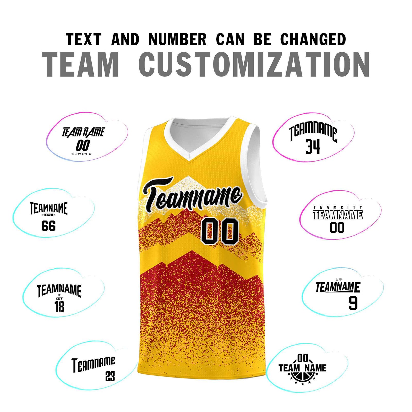 Personalized Youth Basketball Jerseys Gold Red Gradient Mountain Design Uniforms