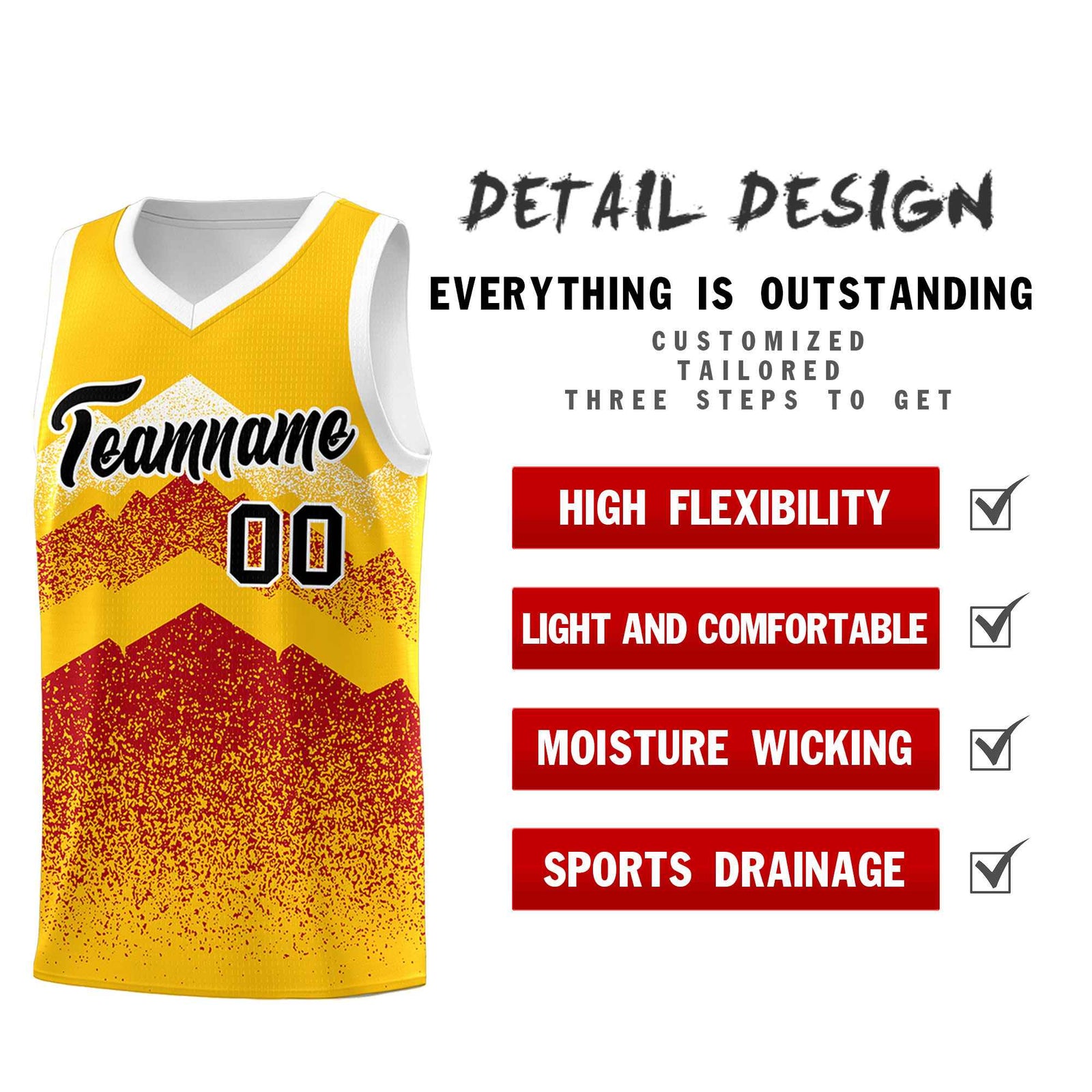Personalized Youth Basketball Jerseys Gold Red Gradient Mountain Design Uniforms