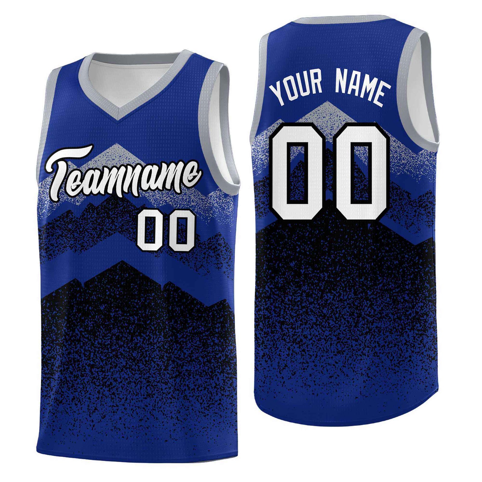 Personalized Youth Basketball Jerseys Royal Black Gradient Mountain Design Uniforms