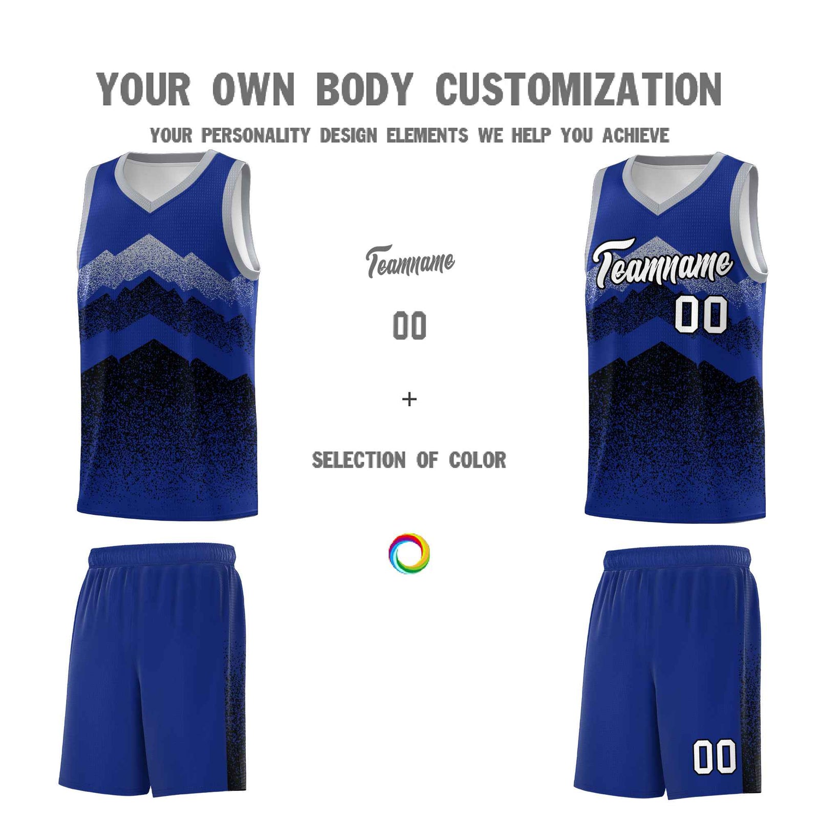 Personalized Youth Basketball Jerseys Royal Black Gradient Mountain Design Uniforms