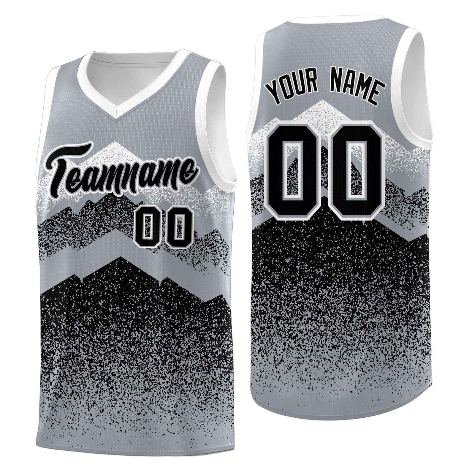 Personalized Youth Basketball Jerseys Gray Black Gradient Mountain Design Uniforms