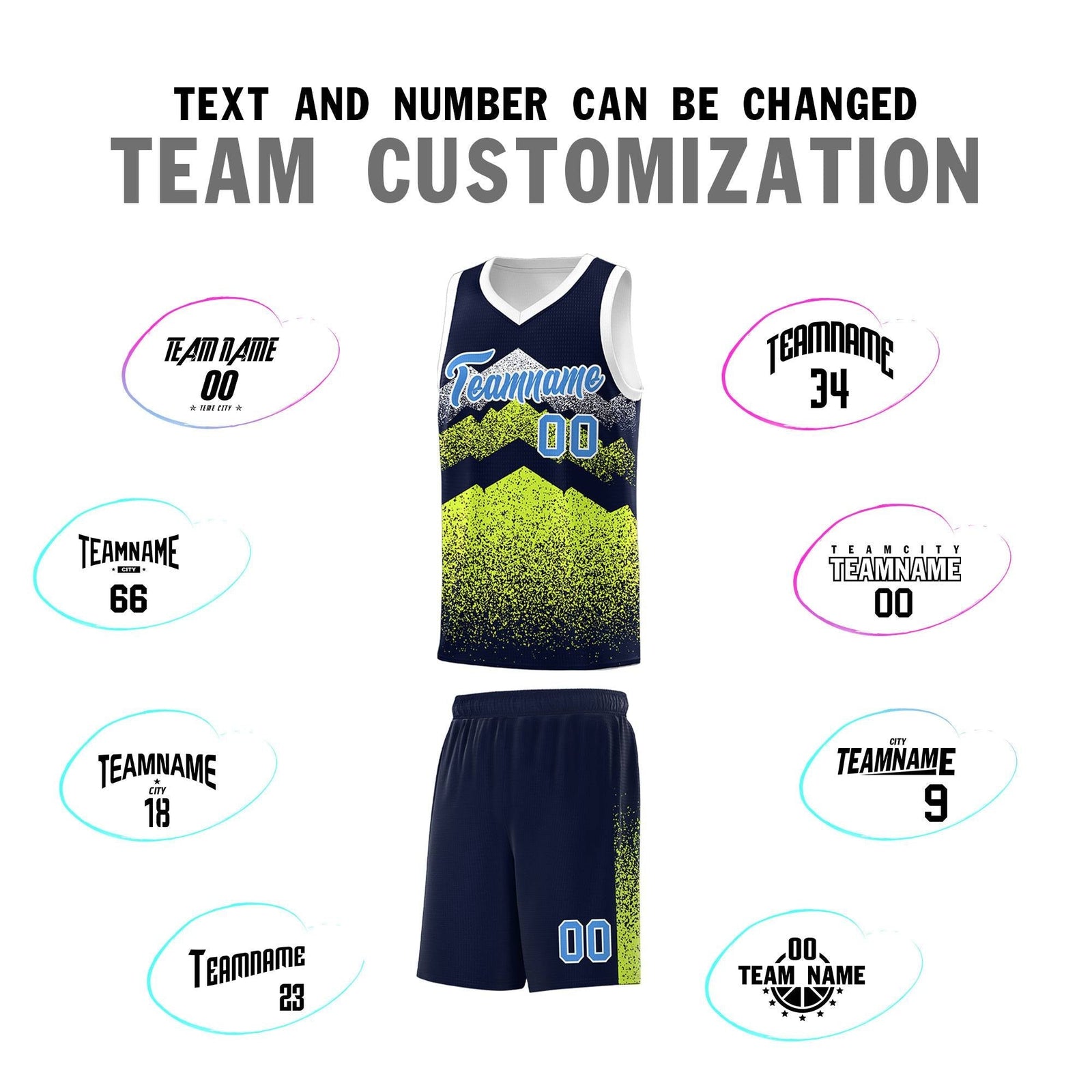 Personalized Youth Basketball Jerseys Navy Neon Green Gradient Mountain Design Uniforms