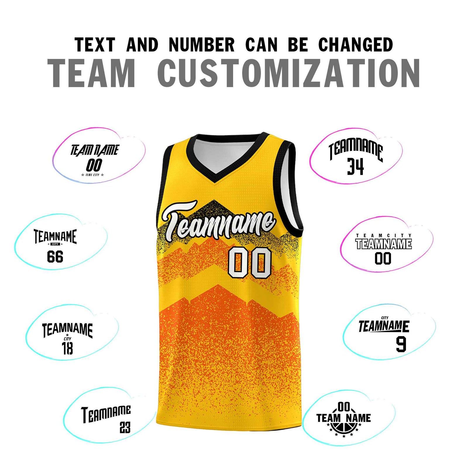 Personalized Youth Basketball Jerseys Yellow Orange Gradient Mountain Design Uniforms