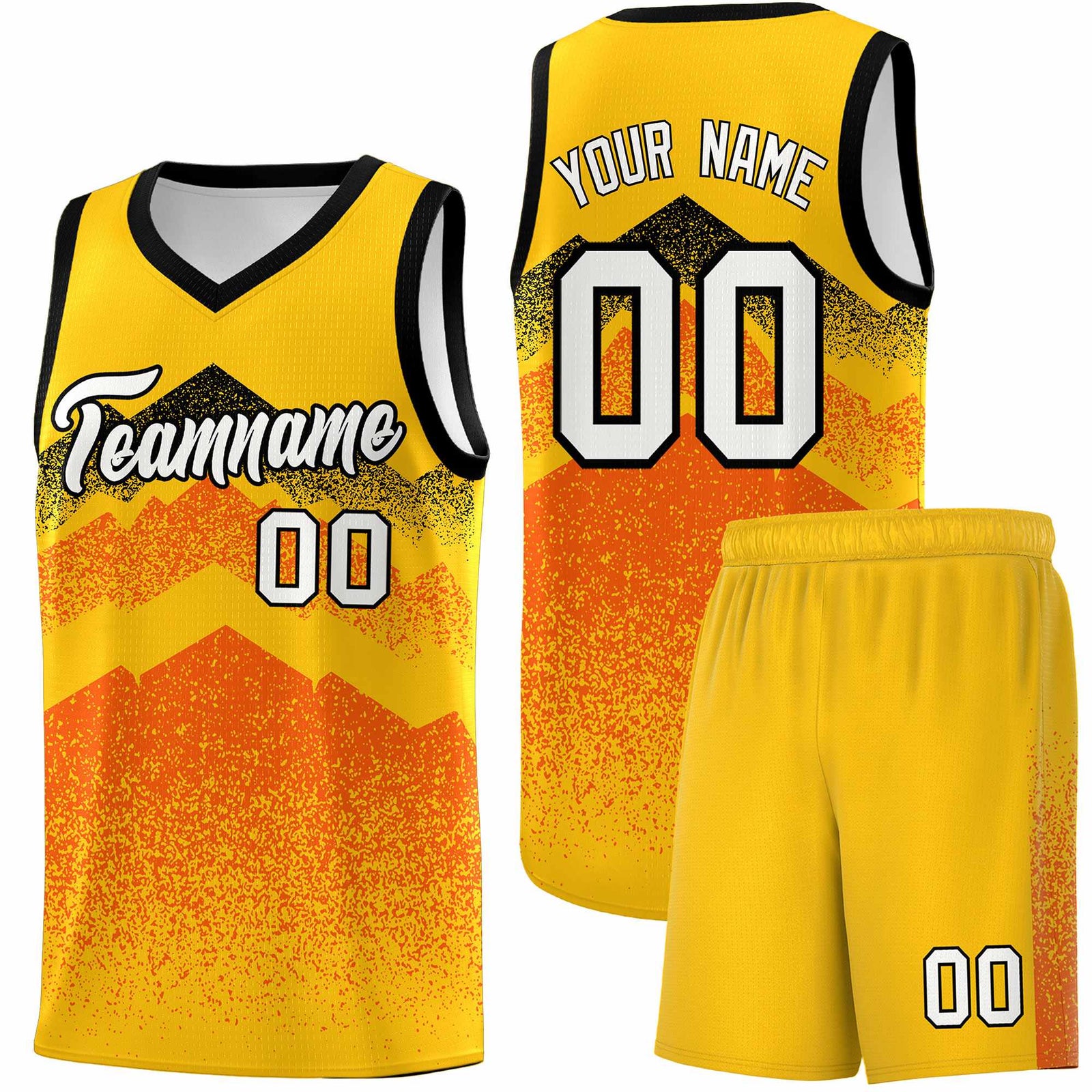 Personalized Youth Basketball Jerseys Yellow Orange Gradient Mountain Design Uniforms