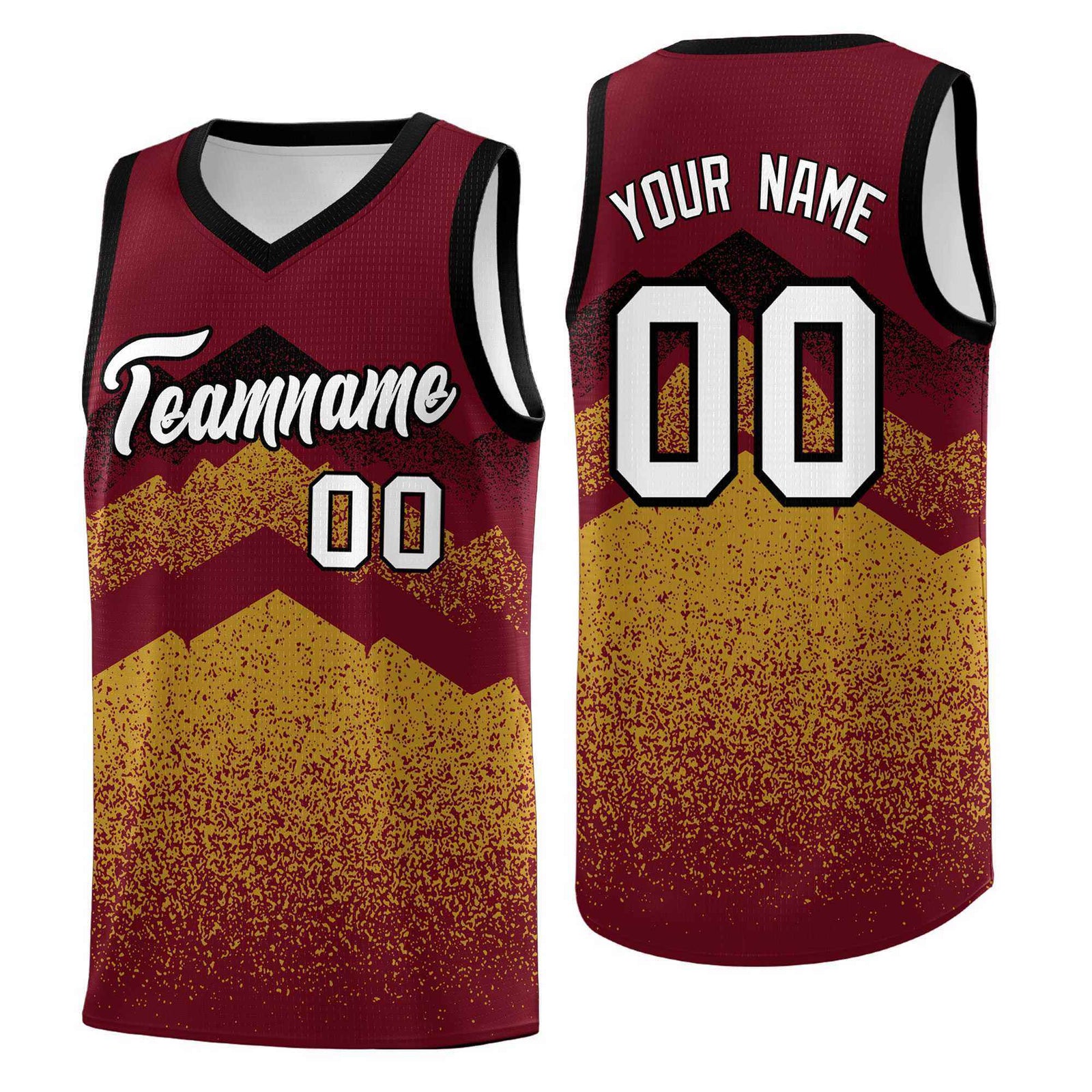 Personalized Youth Basketball Jerseys Crimson Old Gold Gradient Mountain Design Uniforms