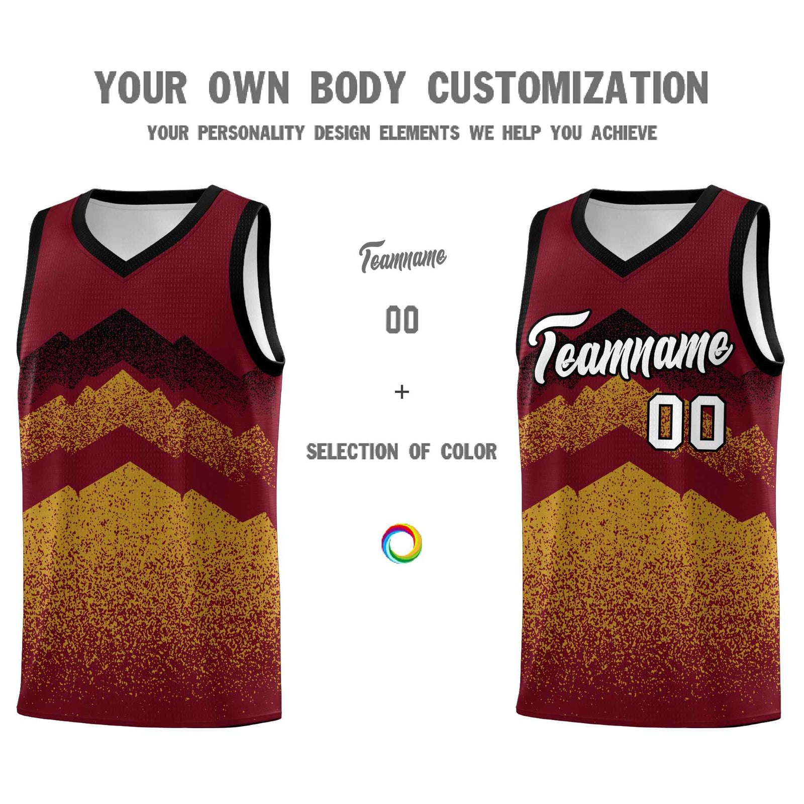 Personalized Youth Basketball Jerseys Crimson Old Gold Gradient Mountain Design Uniforms