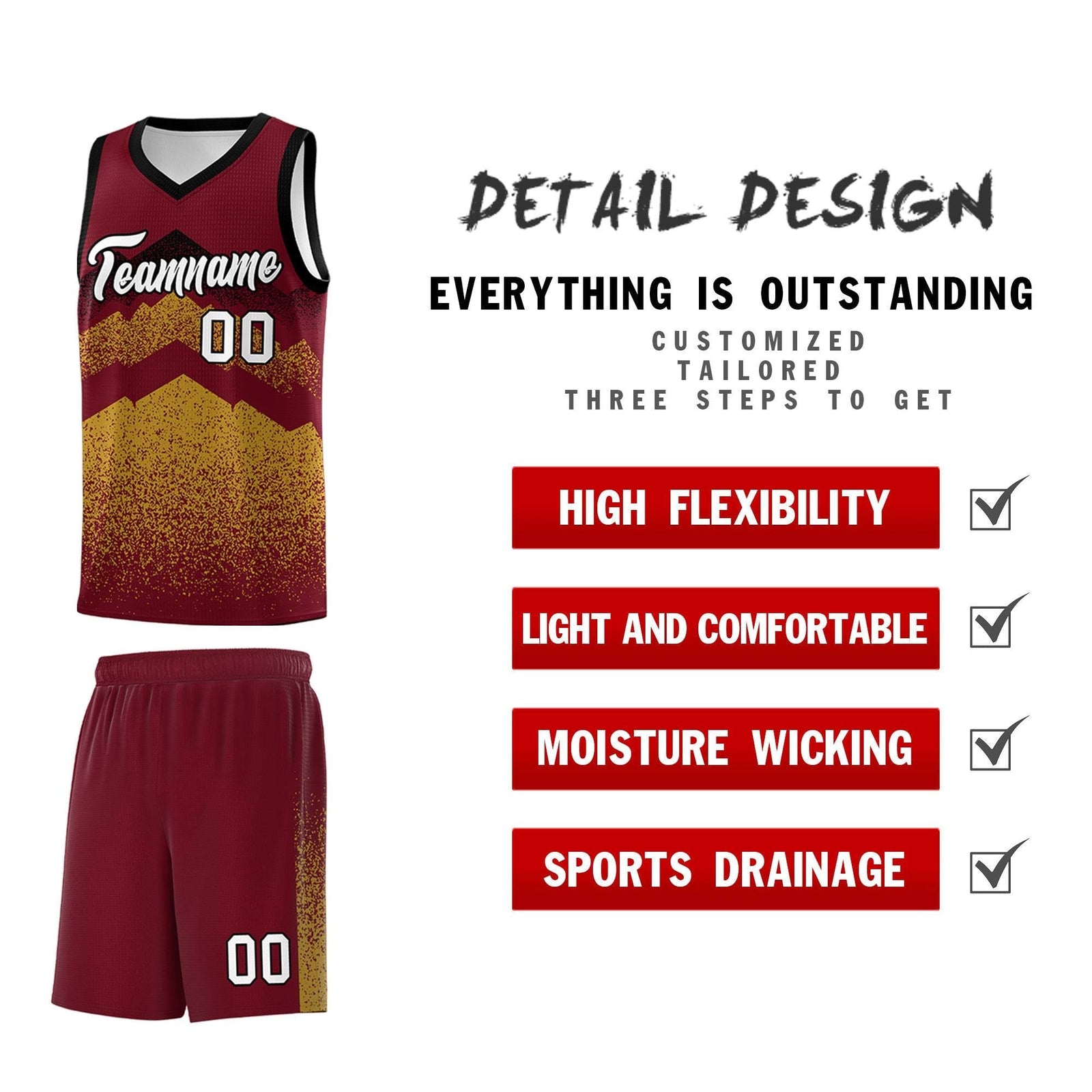 Personalized Youth Basketball Jerseys Crimson Old Gold Gradient Mountain Design Uniforms