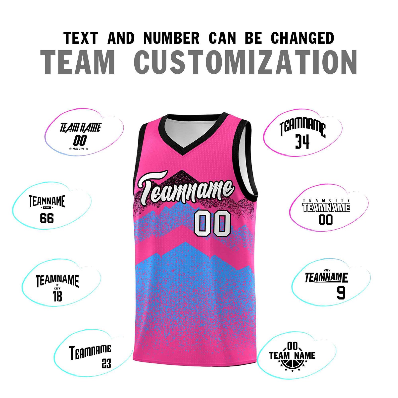 Personalized Youth Basketball Jerseys Pink Powder Blue Gradient Mountain Design Uniforms