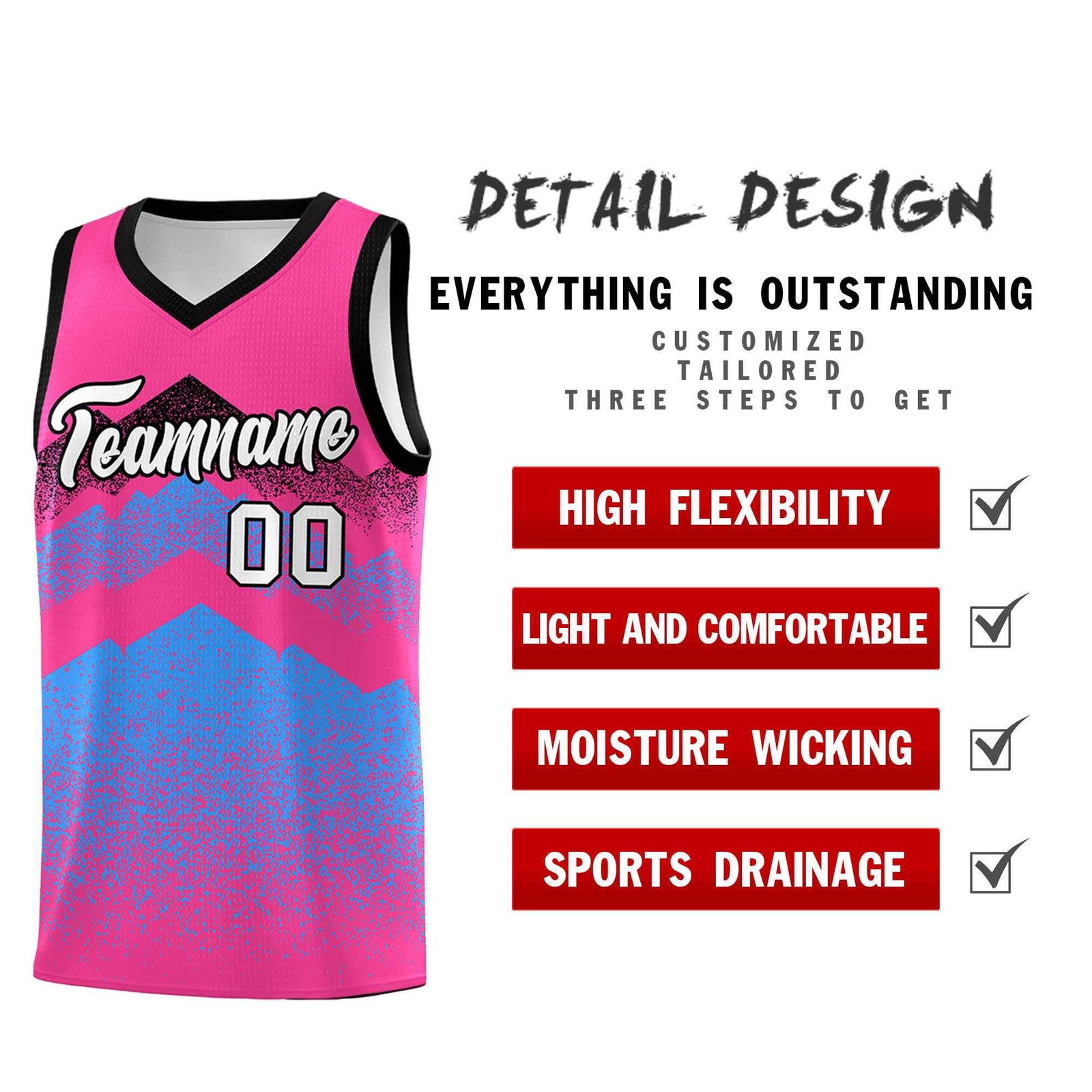 Personalized Youth Basketball Jerseys Pink Powder Blue Gradient Mountain Design Uniforms