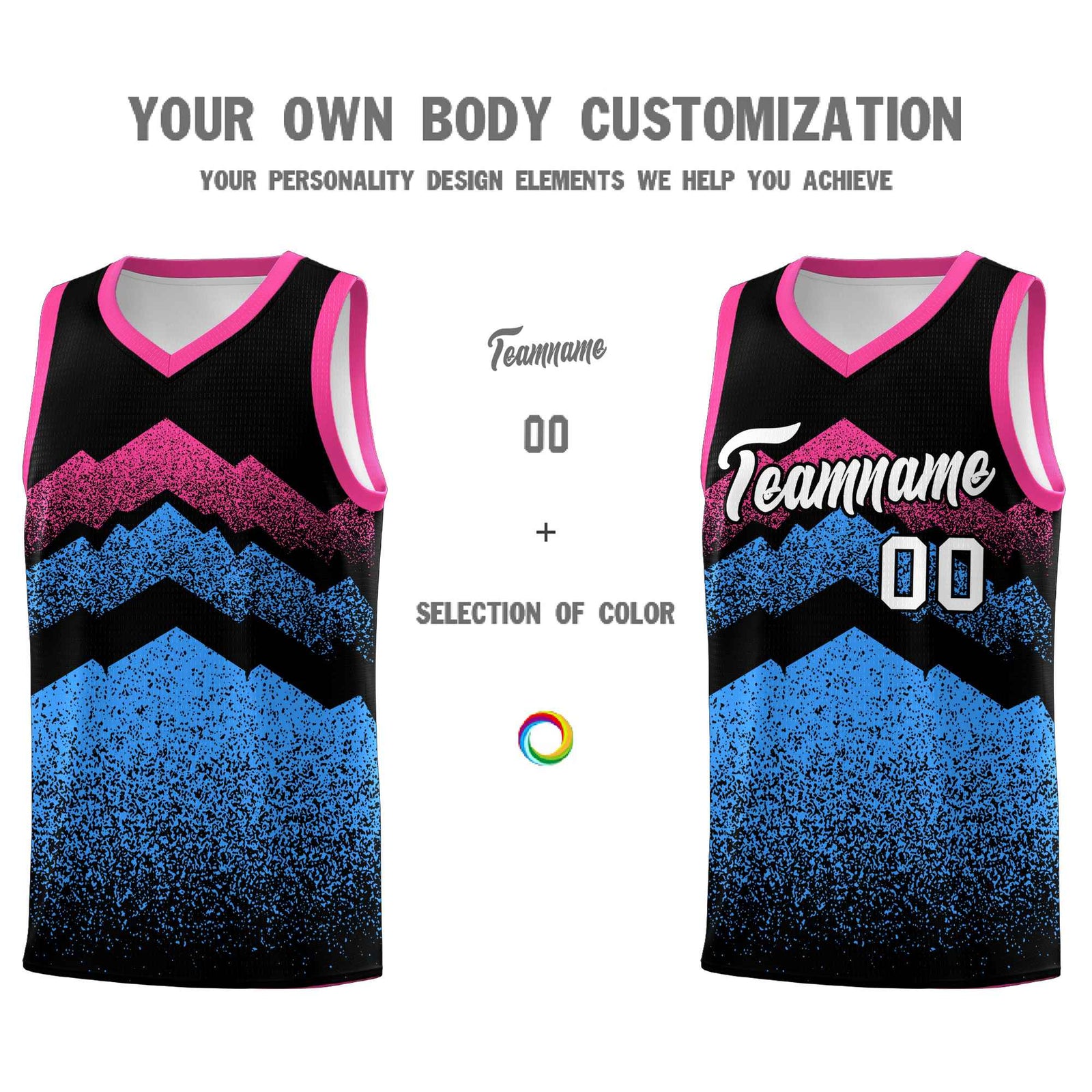 Custom Youth Basketball Jerseys Black Powder Blue Gradient Mountain Design Uniforms