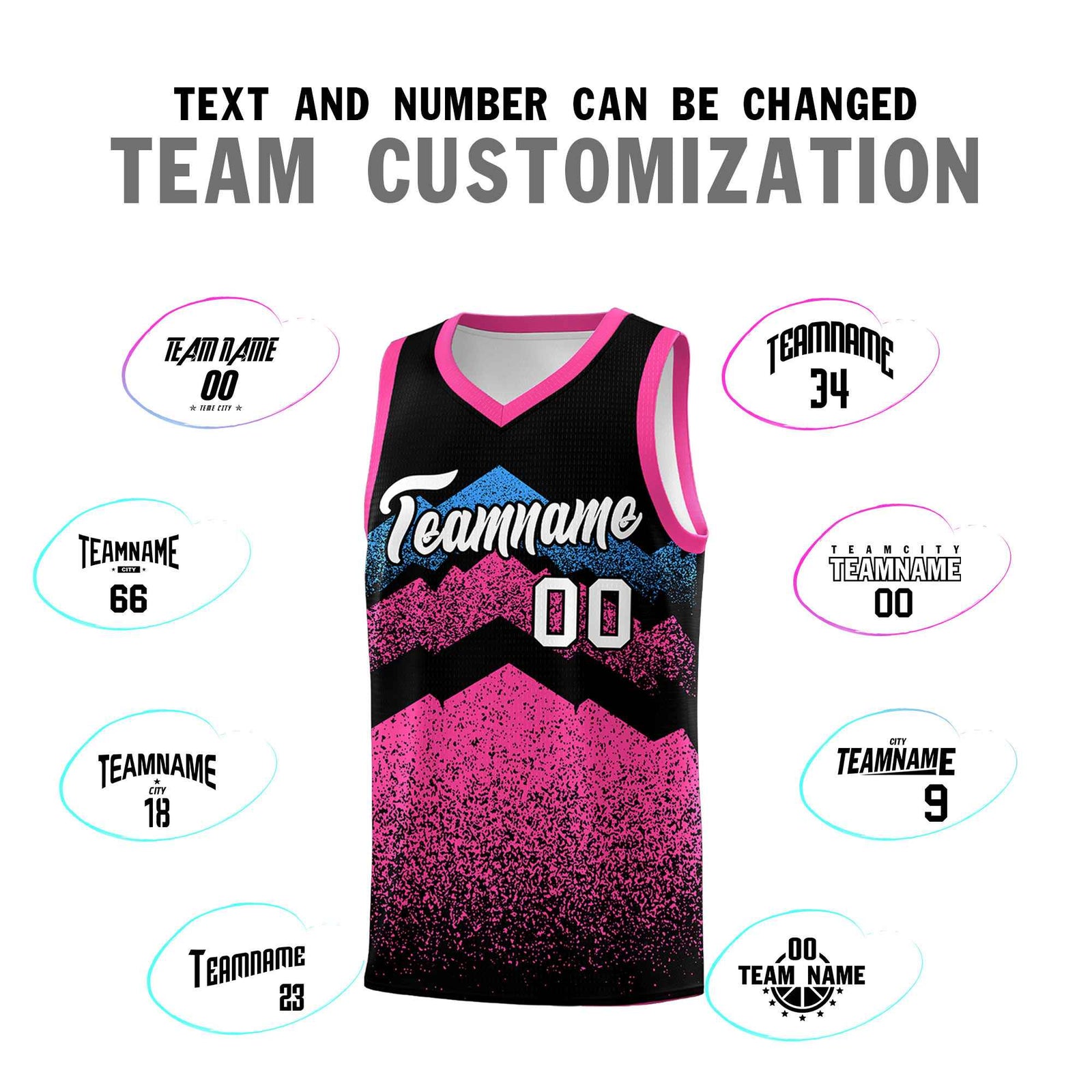 Personalized Youth Basketball Jerseys Black Pink Gradient Mountain Design Uniforms