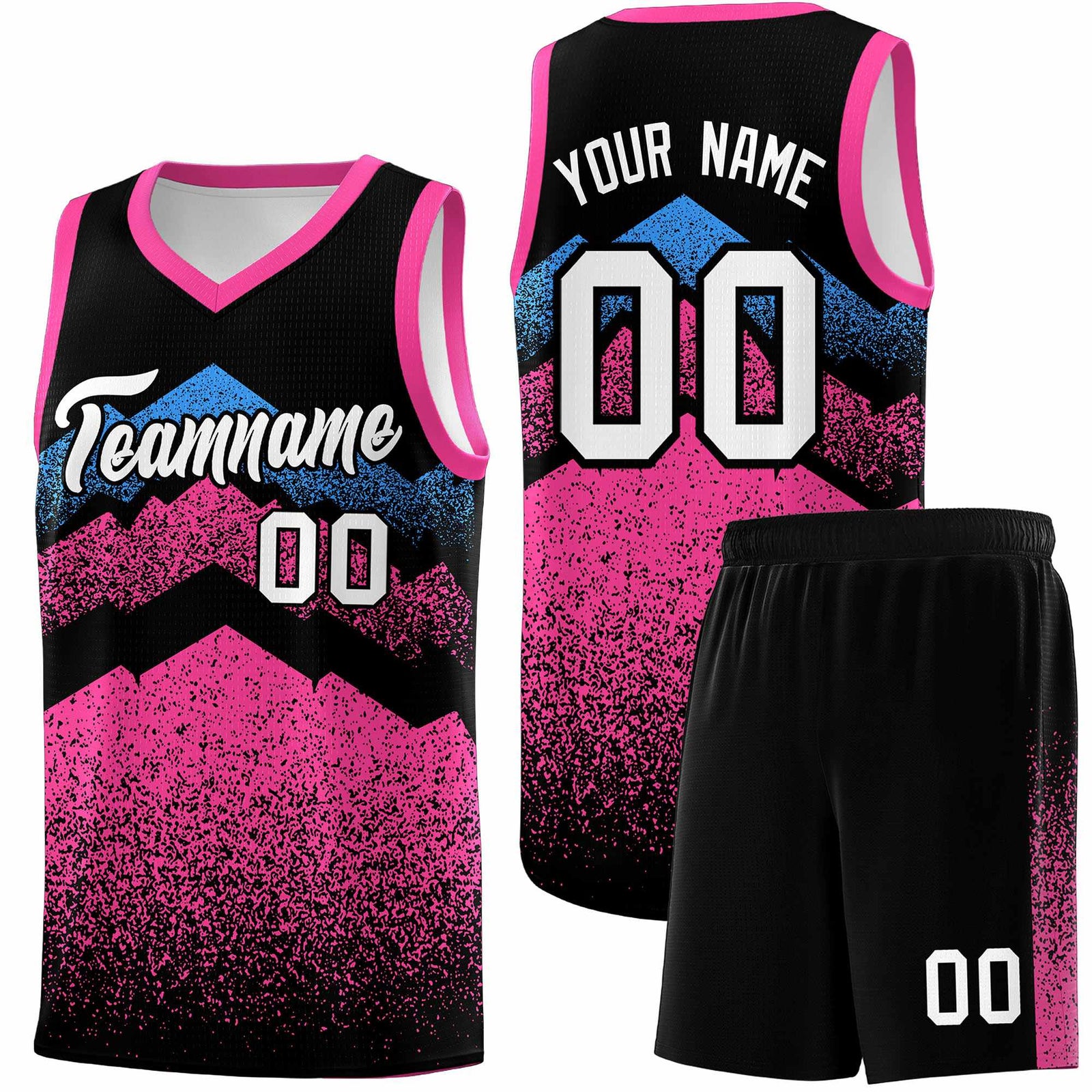 Personalized Youth Basketball Jerseys Black Pink Gradient Mountain Design Uniforms