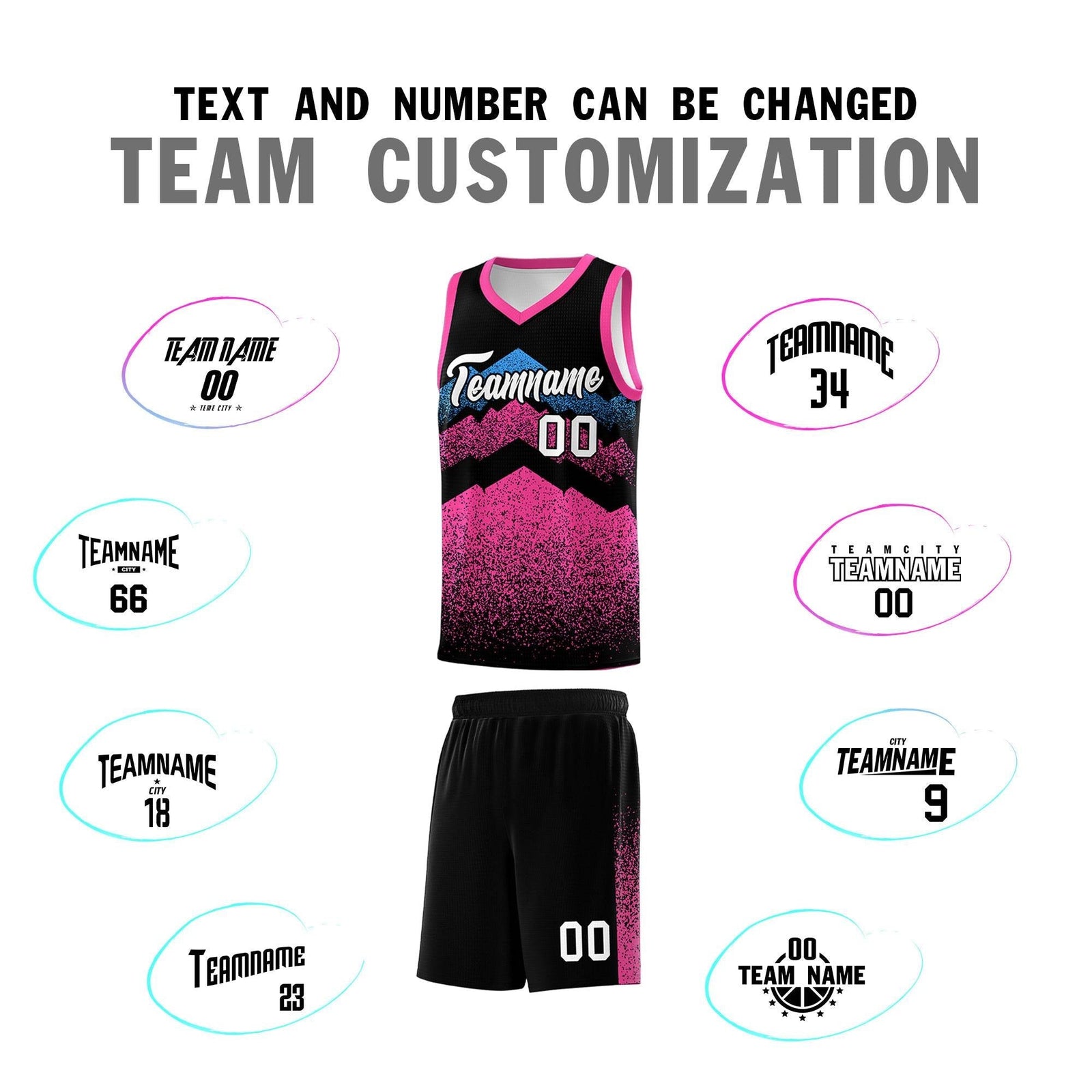 Personalized Youth Basketball Jerseys Black Pink Gradient Mountain Design Uniforms