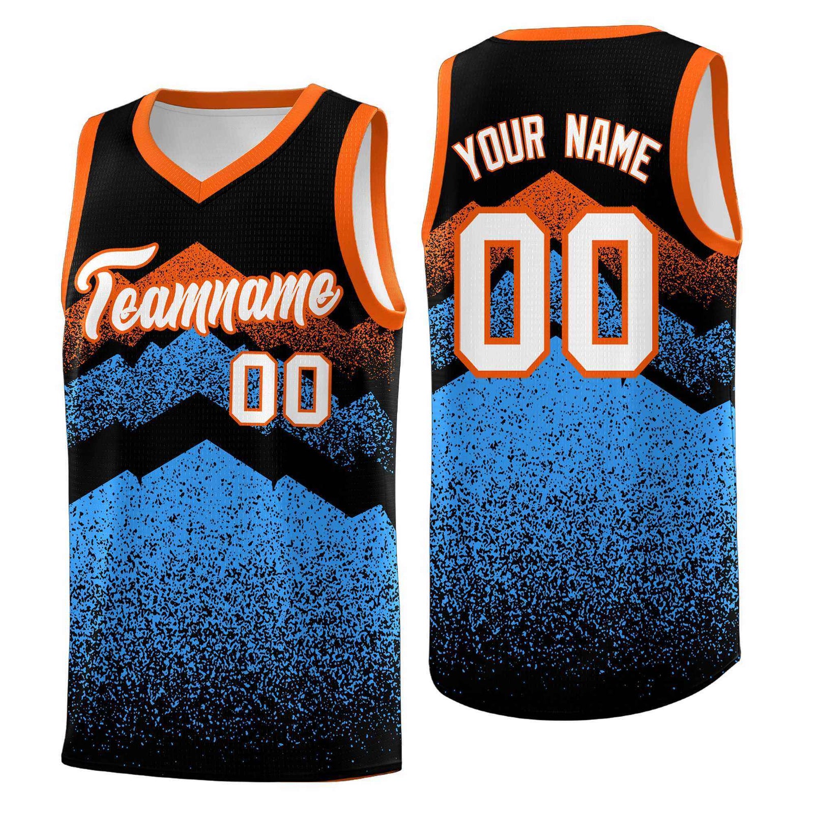 Personalized Youth Basketball Jerseys Black Powder Blue Gradient Mountain Design Uniforms