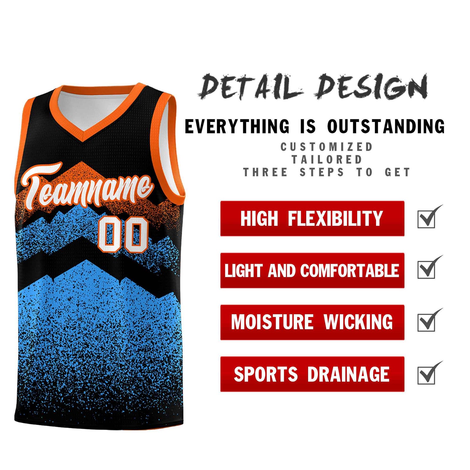 Personalized Youth Basketball Jerseys Black Powder Blue Gradient Mountain Design Uniforms