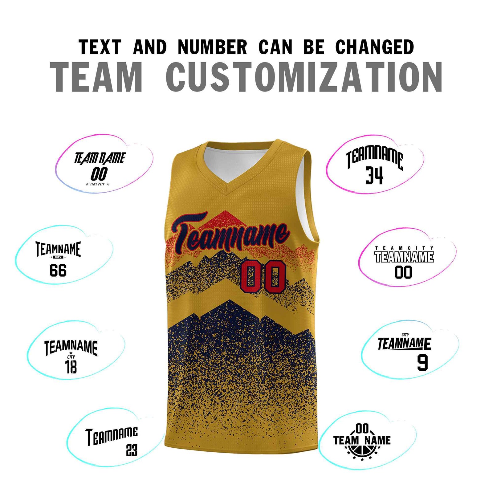 Personalized Youth Basketball Jerseys Old Gold Navy Gradient Mountain Design Uniforms