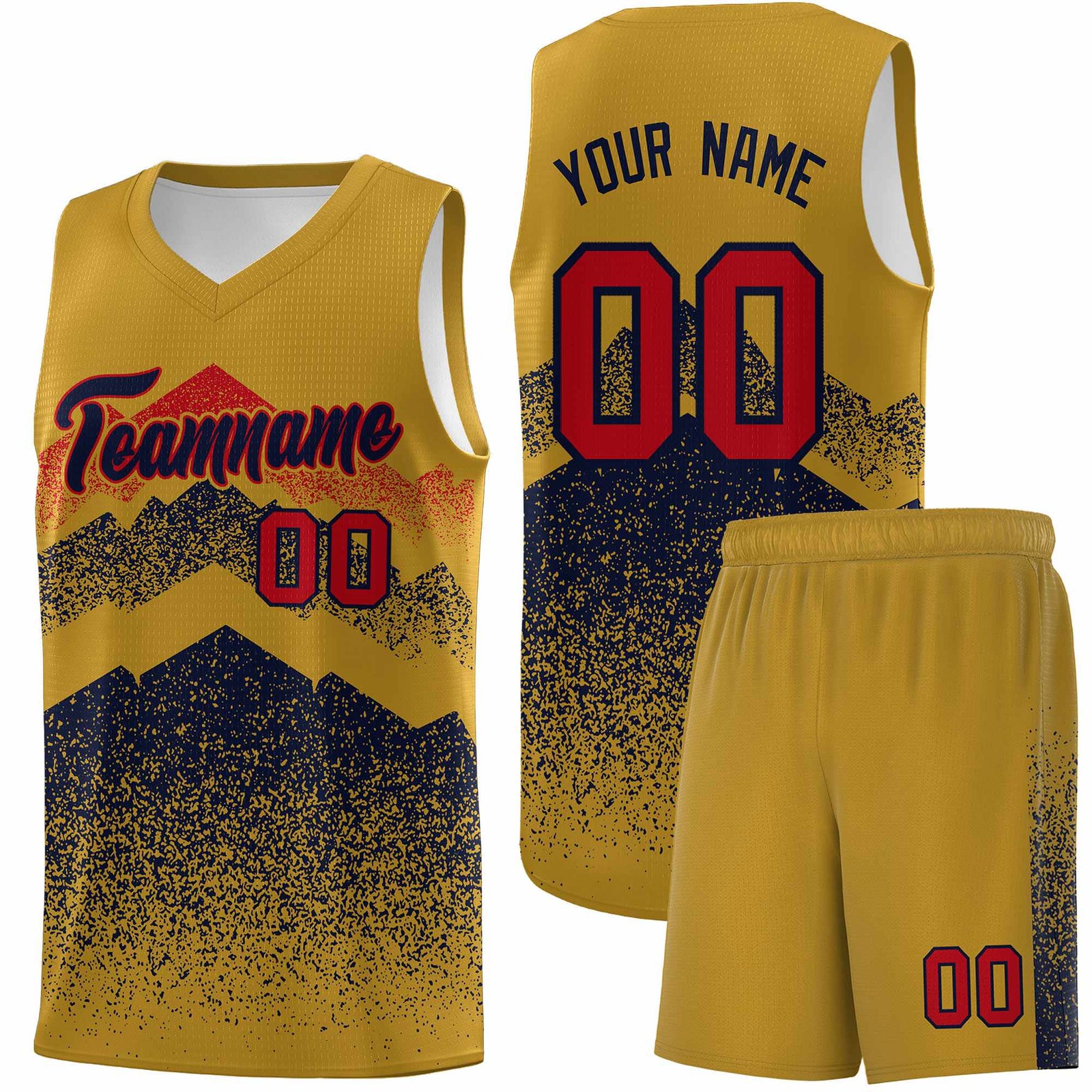Personalized Youth Basketball Jerseys Old Gold Navy Gradient Mountain Design Uniforms